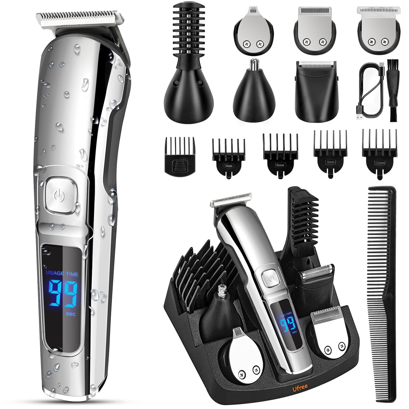 Ufree Beard Trimmer for Men, Waterproof Electric Razor, Grooming - Product Imagery
