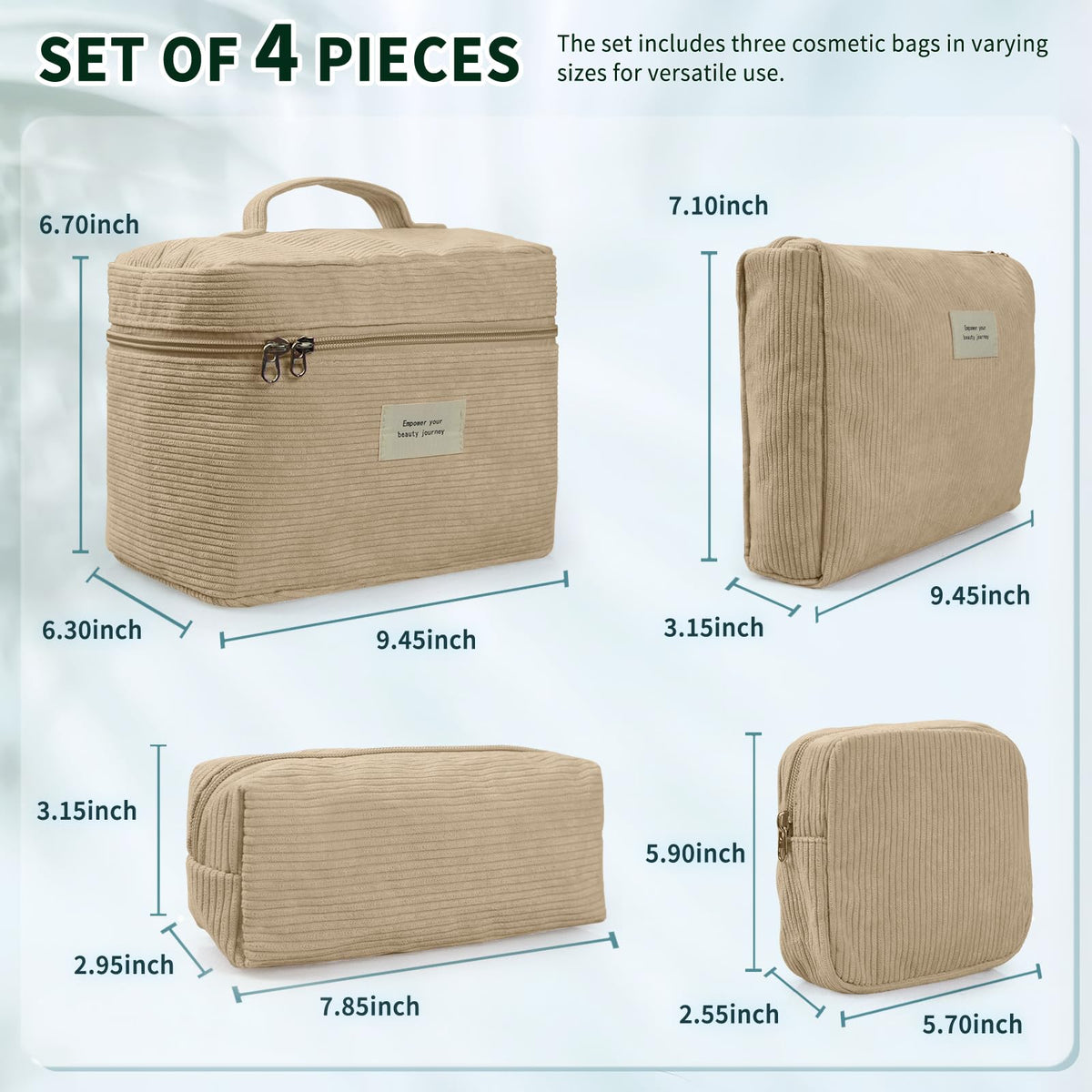 4 Pcs Makeup Bag for Women Corduroy Cosmetic Bag Aesthetic - LVWNM Official Imagery - 3