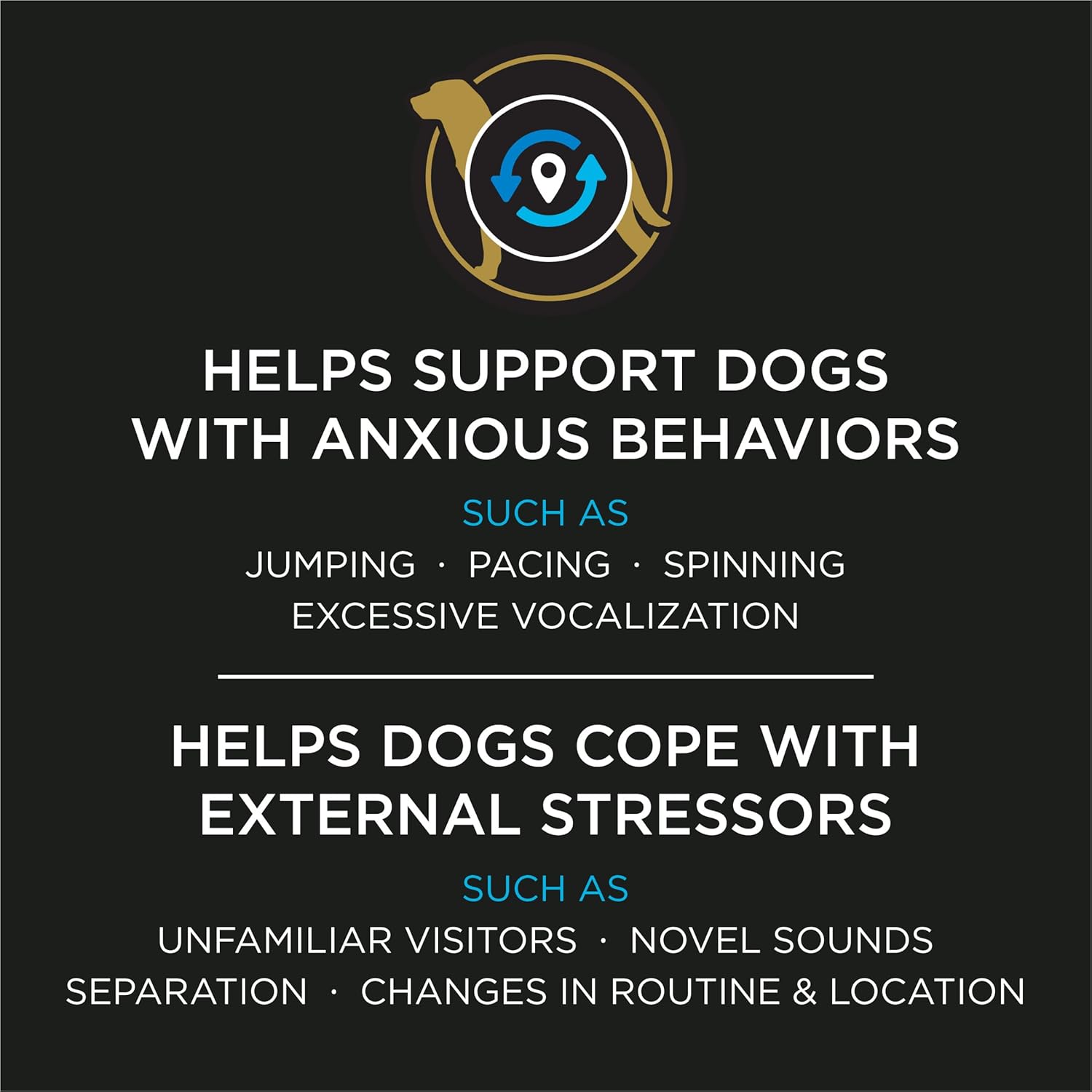 Calming dog supplement from Pro Plan Veterinary Diets, featuring soft chews in a natural-looking container.