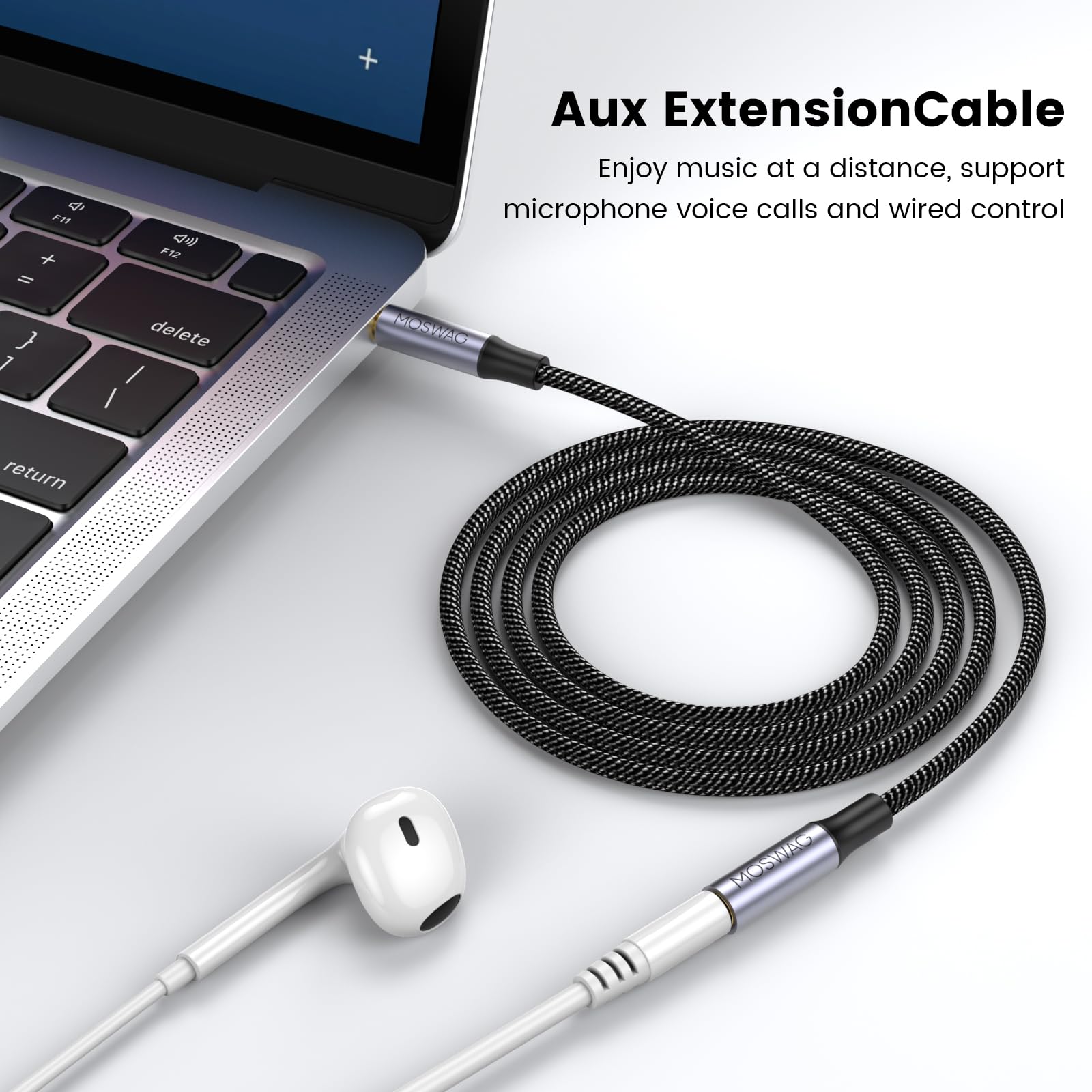 MOSWAG 6.6FT 3.5mm Male to Female Extension Cable with Microphone by MOSWAG - Angle View 4