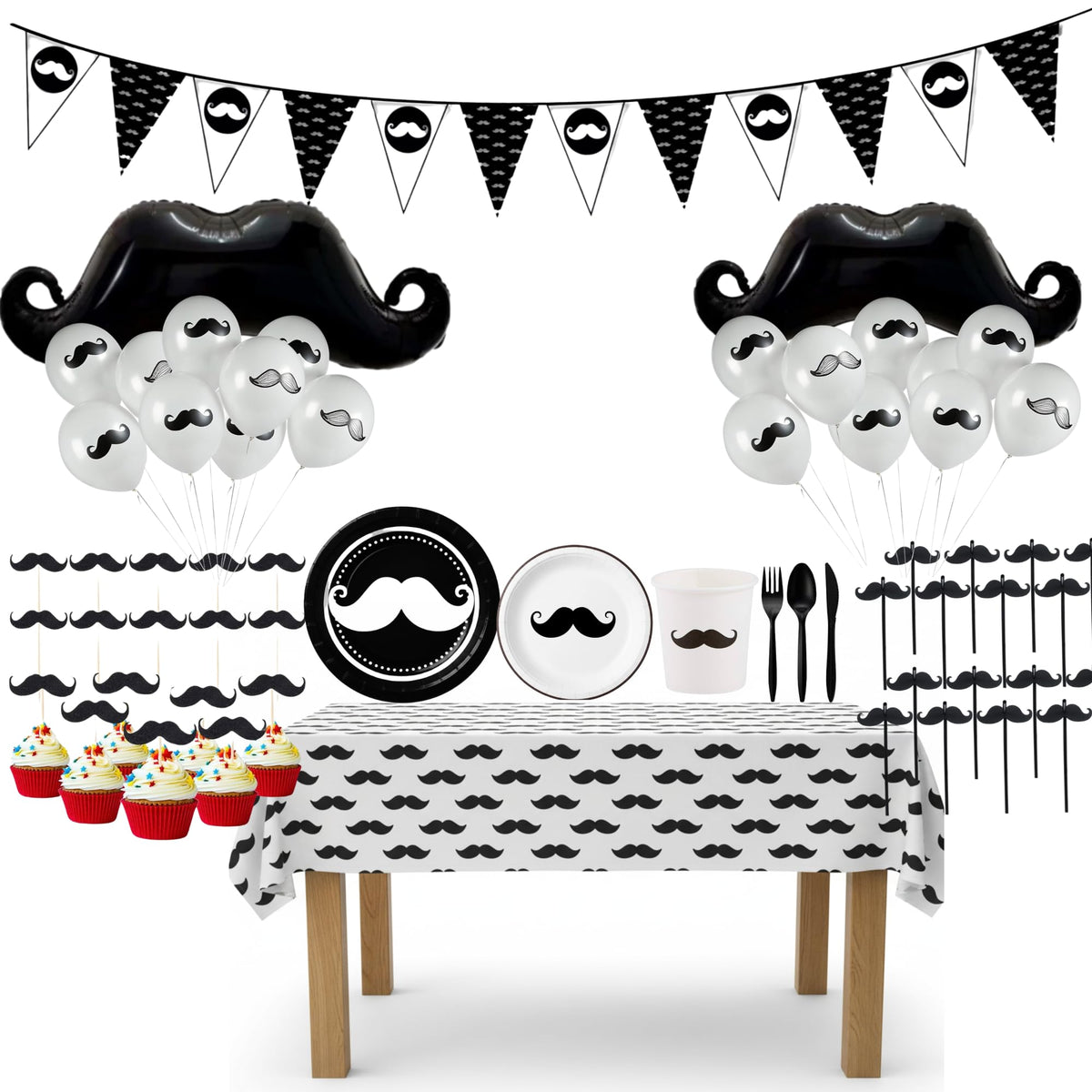 174PCS Mustache Party Decorations 20 Guests Large Mustache - Premium Selection Official Imagery - 1