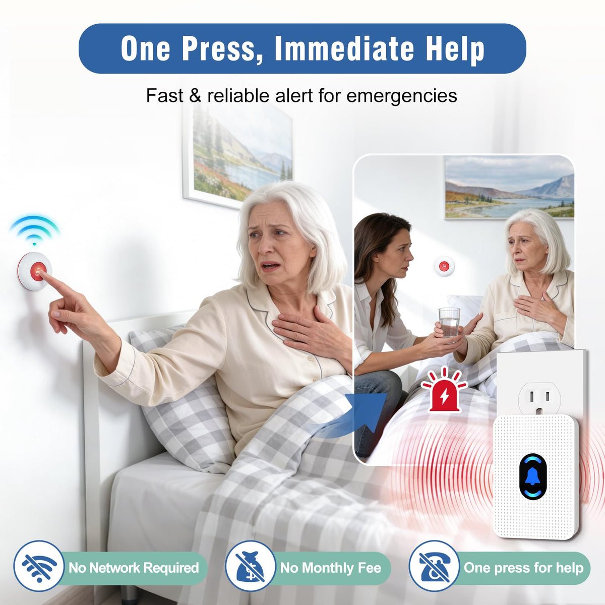 Wireless Caregiver Pager Wrist Call Button Personal Help - Daytech Official Imagery - 5