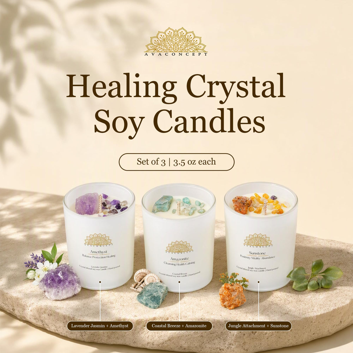 AvaConcept Healing Crystal Candle Gift Set Set of 3 Amethyst - ava concept Official Imagery - 4