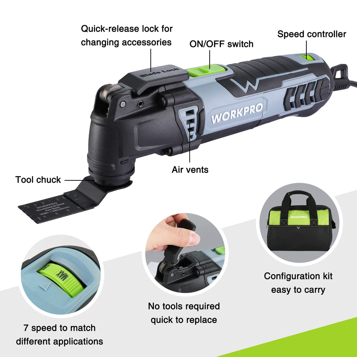 WORKPRO 3 0 Amp Corded Oscillating Multi Tool Kit - WORKPRO Official Imagery - 4