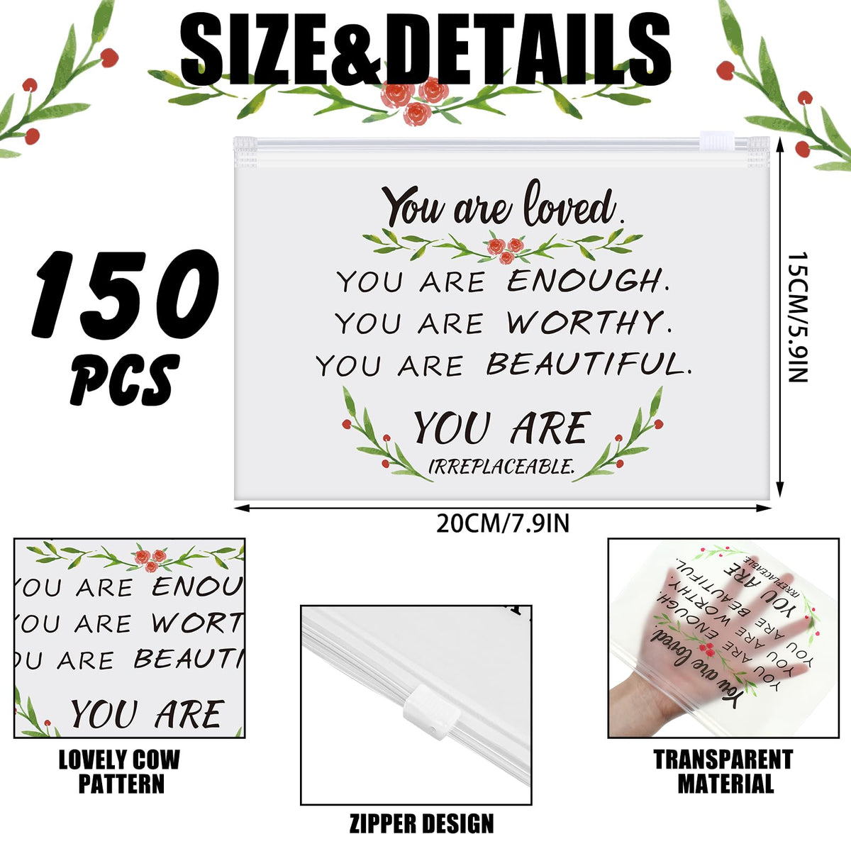 150 Pcs Makeup Bags Inspirational Gifts Bulk for Women Fresh - Sweetude Official Imagery - 4
