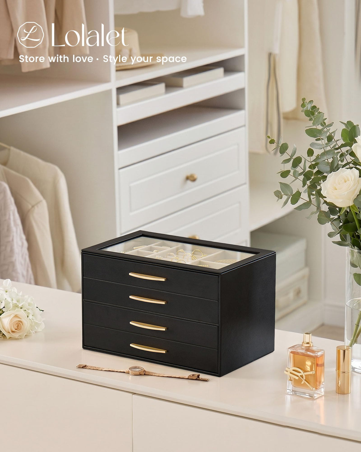 Lolalet Jewelry Box Organizer Case with Glass Lid for Women - Lolalet Official Imagery - 3
