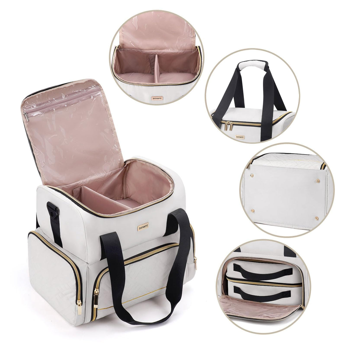 Large Makeup Cosmetic Bag with 2 Removable Case Double Layer - BAFAMYE Official Imagery - 5