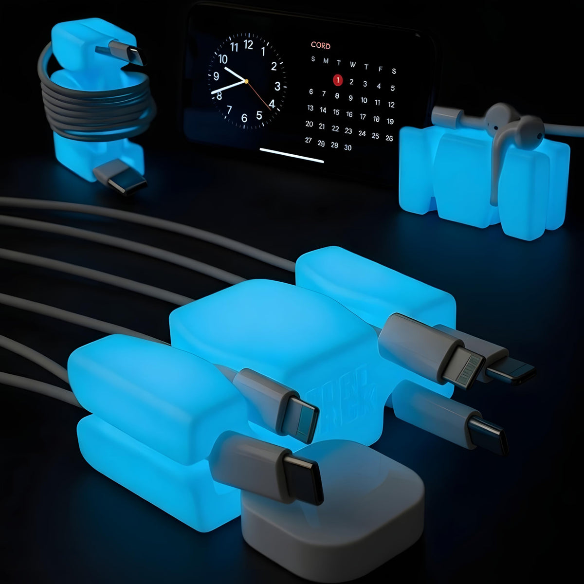 Glowing Silicone Steel Weighted Cable Holder for Nighstand - CordBrick Official Imagery - 8