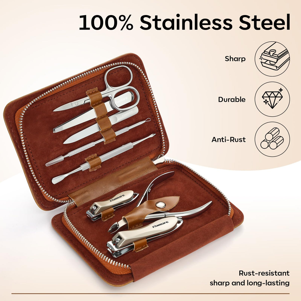 Stainless Steel Manicure Set 8 in 1 Professional Nail - FAMILIFE Official Imagery - 3