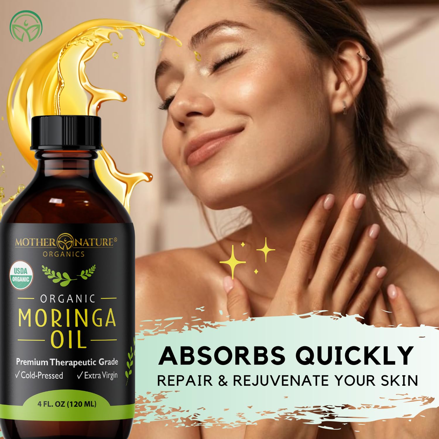 MNO Organic Moringa Oil Glow Serum Frizz Control for Hair - Mother Nature Organics Superfoods for Organic Living Official Imagery - 4