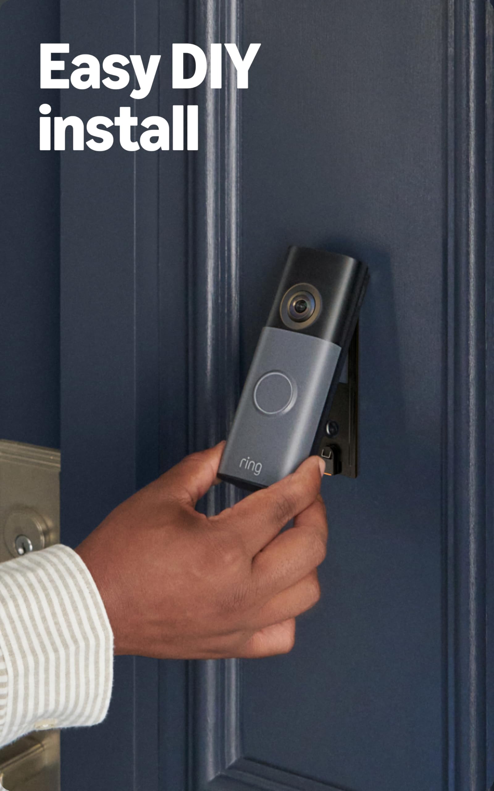 Ring Battery Doorbell 2K with wide-angle video, two-way talk, built-in battery, and enhanced zoom in speckled white.