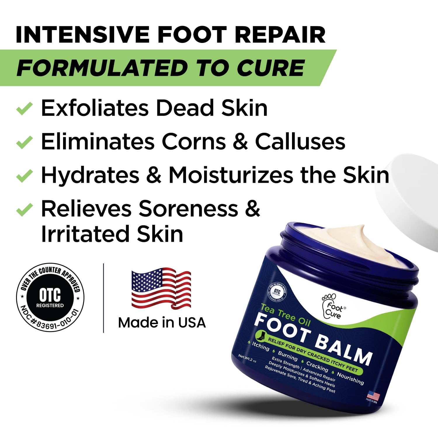 FOOT CURE Tea Tree Oil Foot Balm for Dry Cracked Heels