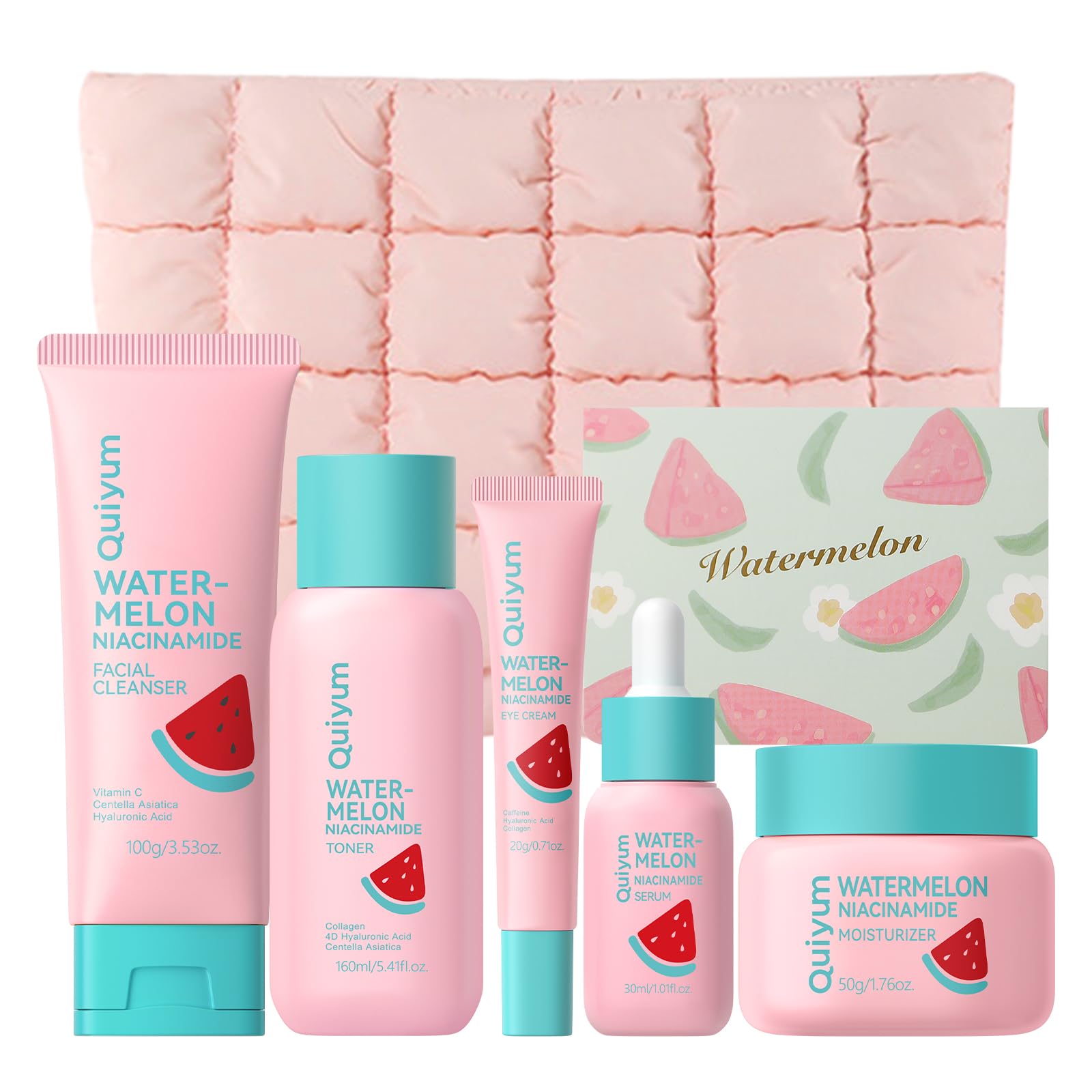 Watermelon &amp; Niacinamide Skincare Set for Women Teens Girls, - QUIYUM