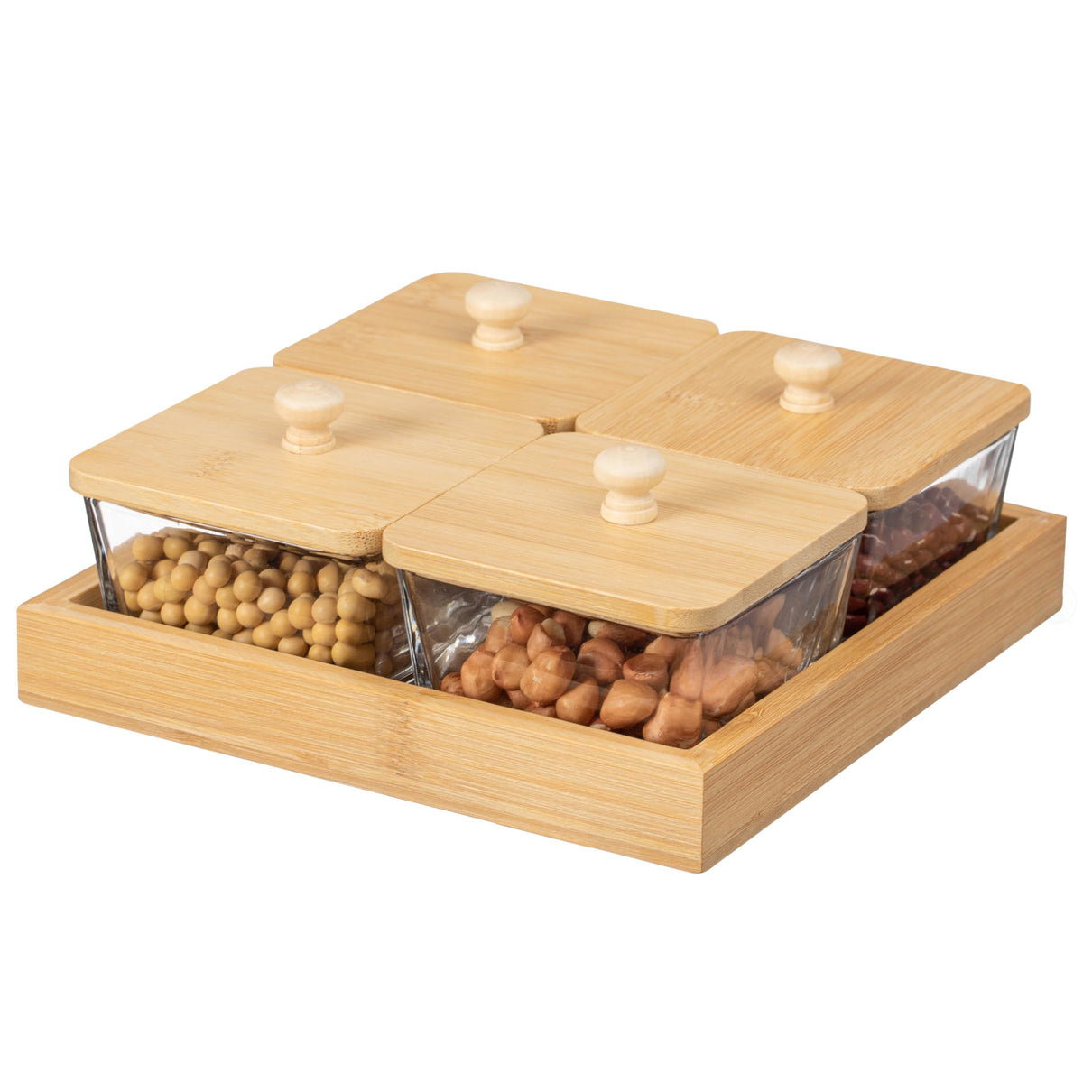 Basicwise Set of 4 Square Glass Jars with Bamboo Lids and - Basicwise Official Imagery - 1