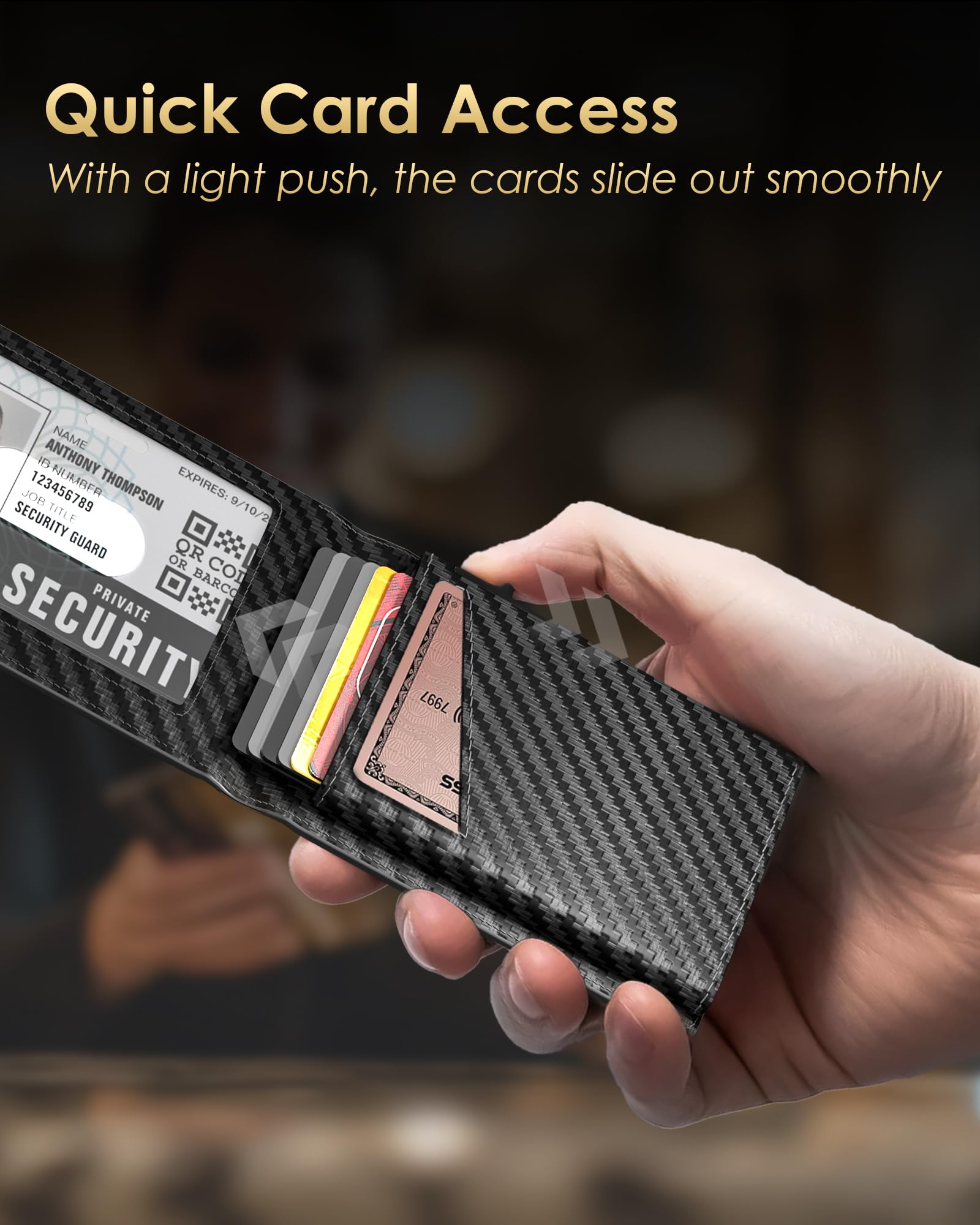 QLD RFID Blocking Pop-Up Wallet for Men | Carbon Fiber