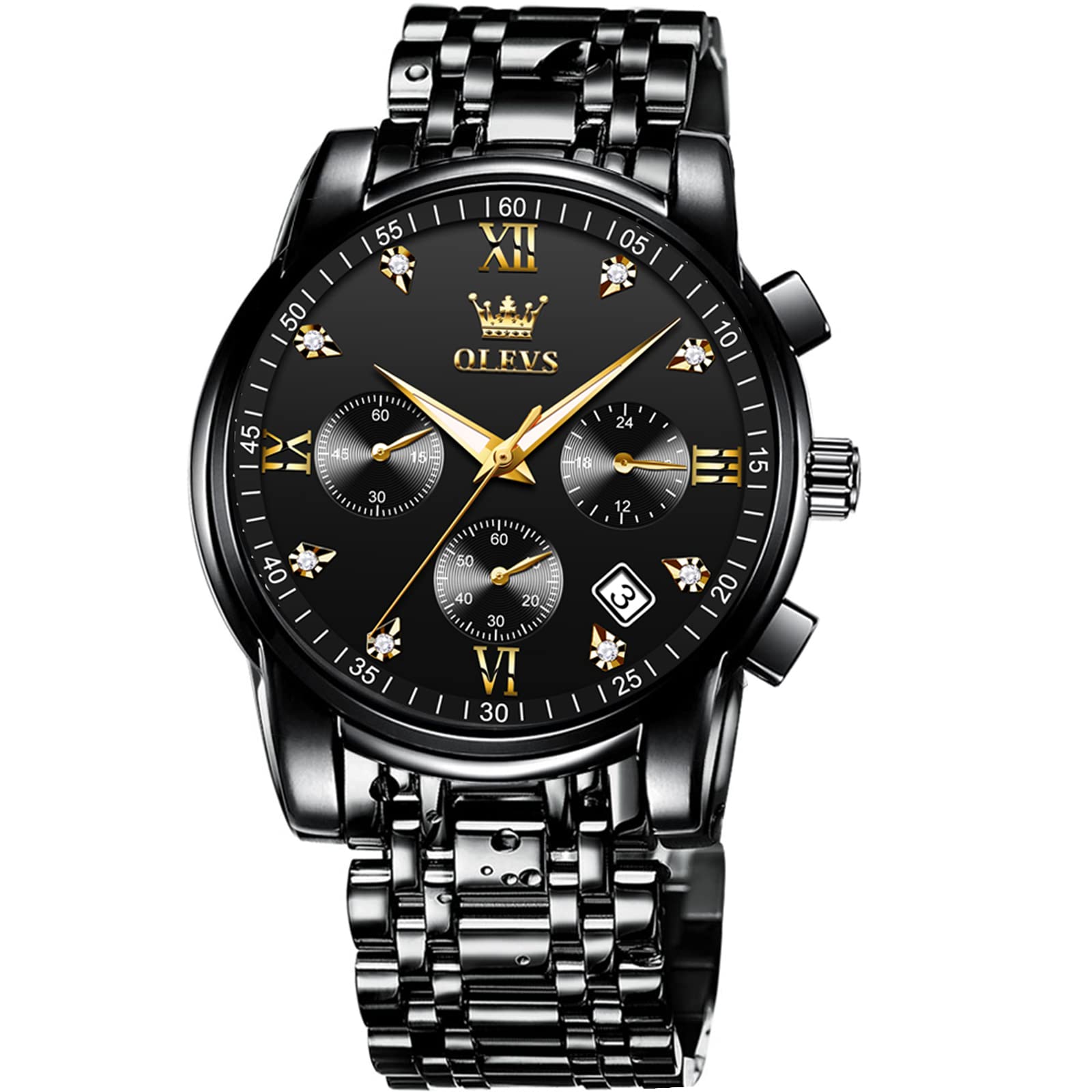 OLEVS Men's All Black Chronograph Dress Watch