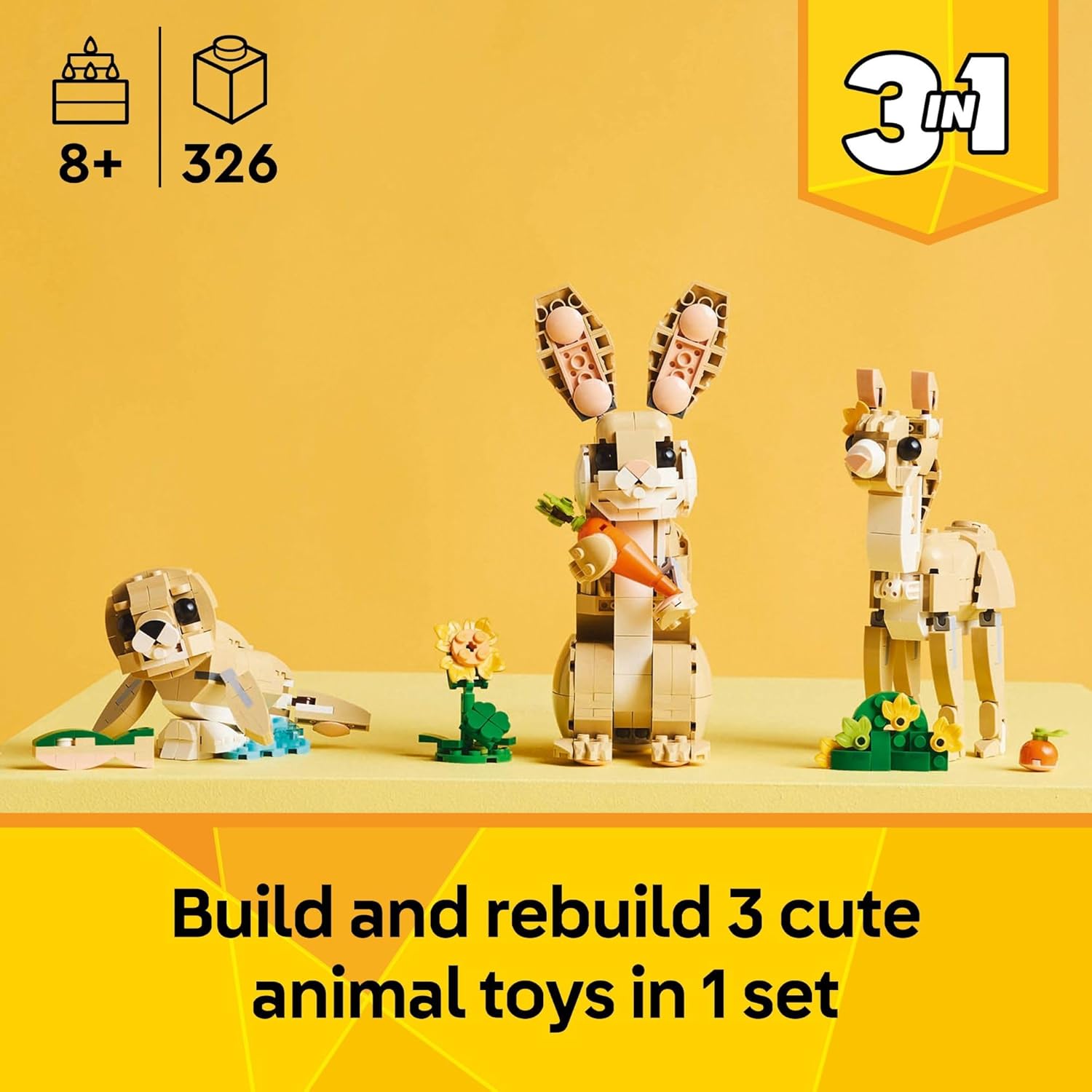 LEGO Creator 3-in-1 Cute Bunny building toy for kids, featuring colorful LEGO bricks and bunny design for ages 8 and up.