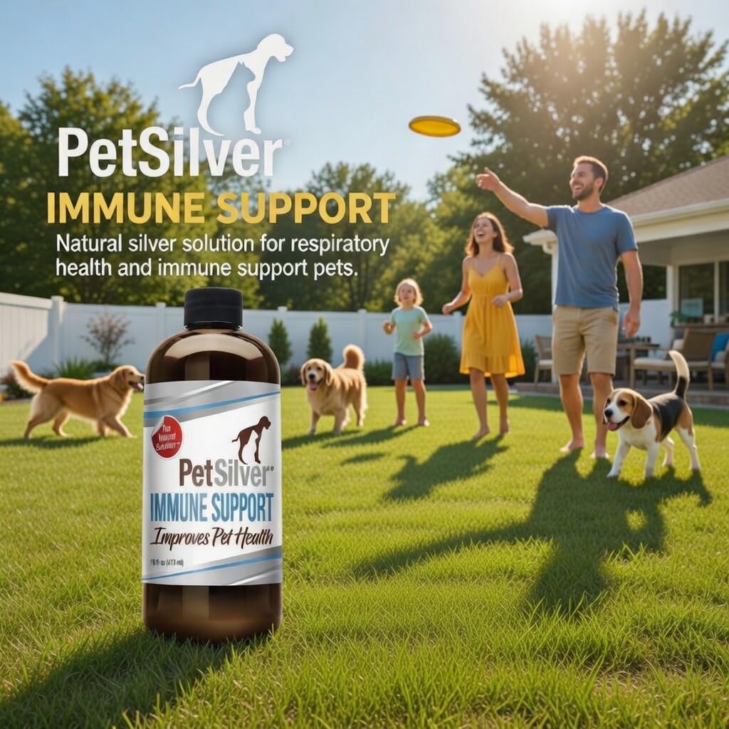PetSilver Immune Support natural nebulizer solution for pets, 16 fl oz, promoting respiratory health and immune support.