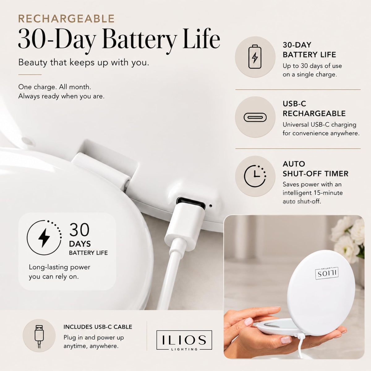 LED Compact Mirror with Light 1x 10x Magnification 30 Day - Ilios Lighting Official Imagery - 5