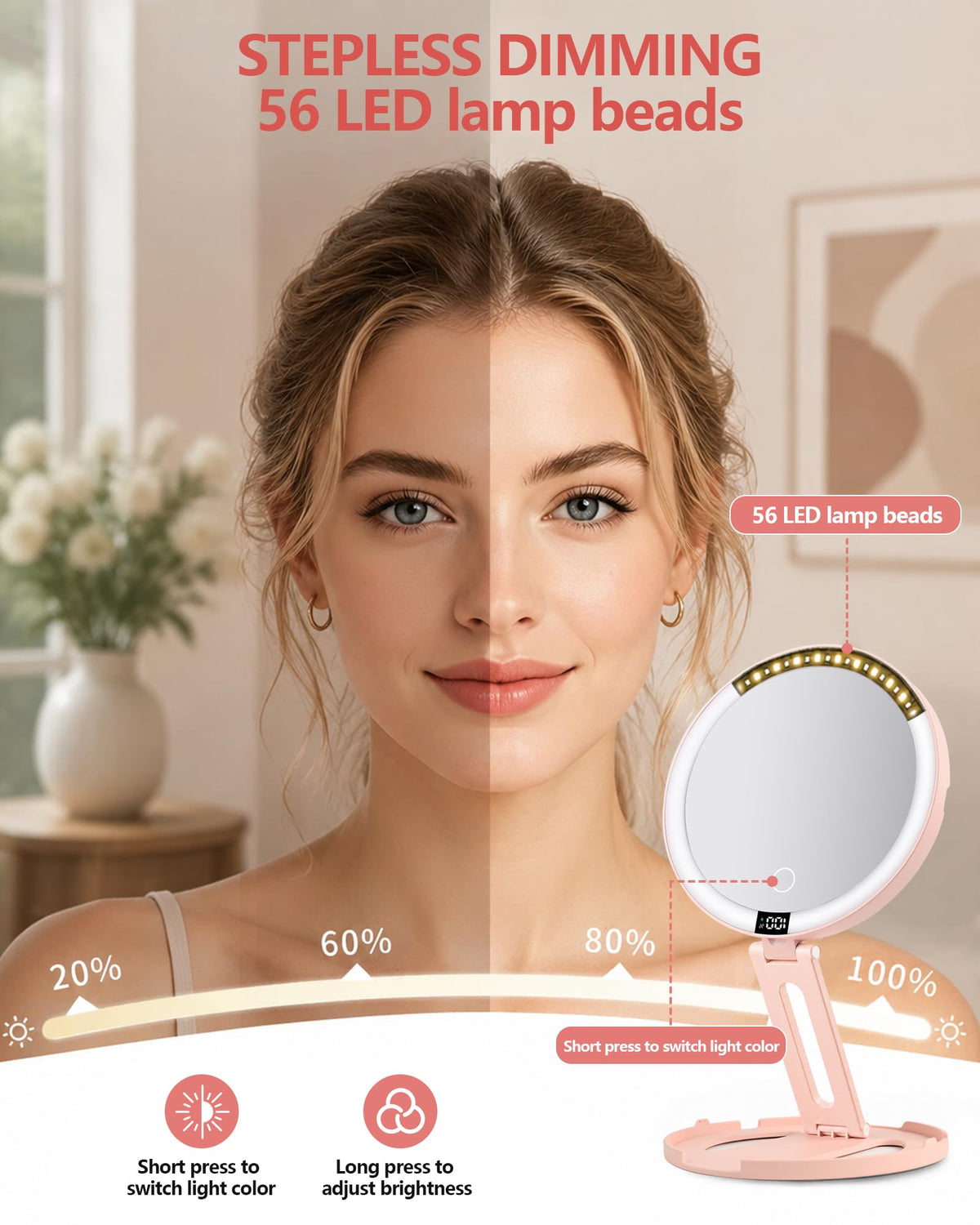 Foldable Travel Makeup Mirror with Lights 20X 1X Magnifying - ATUSGOY Official Imagery - 5