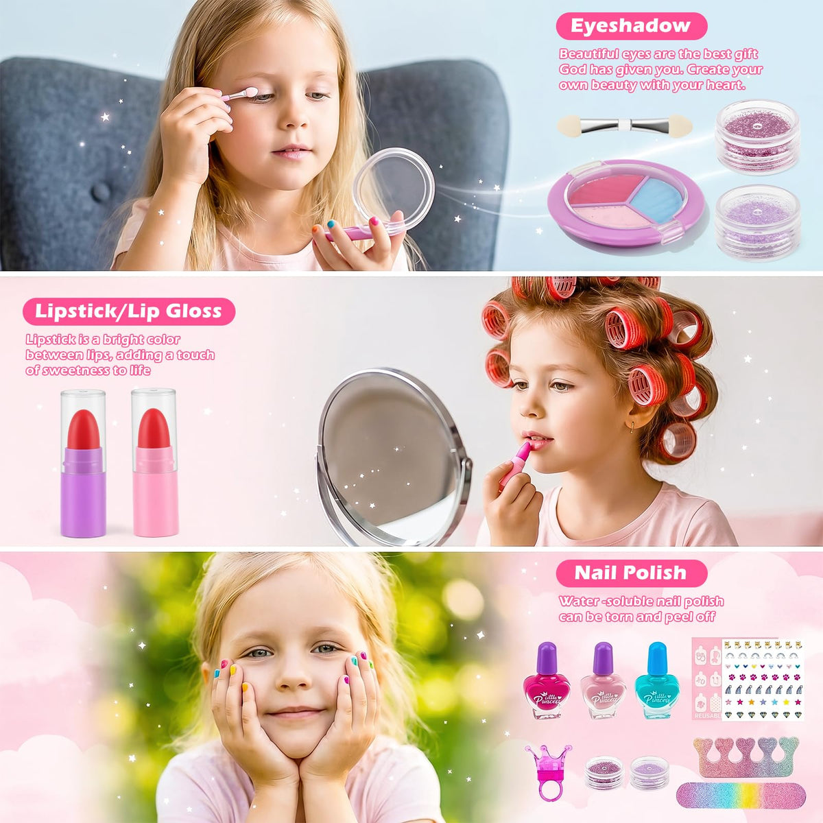 Kids Makeup Kit for Girls Washable Nail Polish Set with 1 - PANPAPA Official Imagery - 6