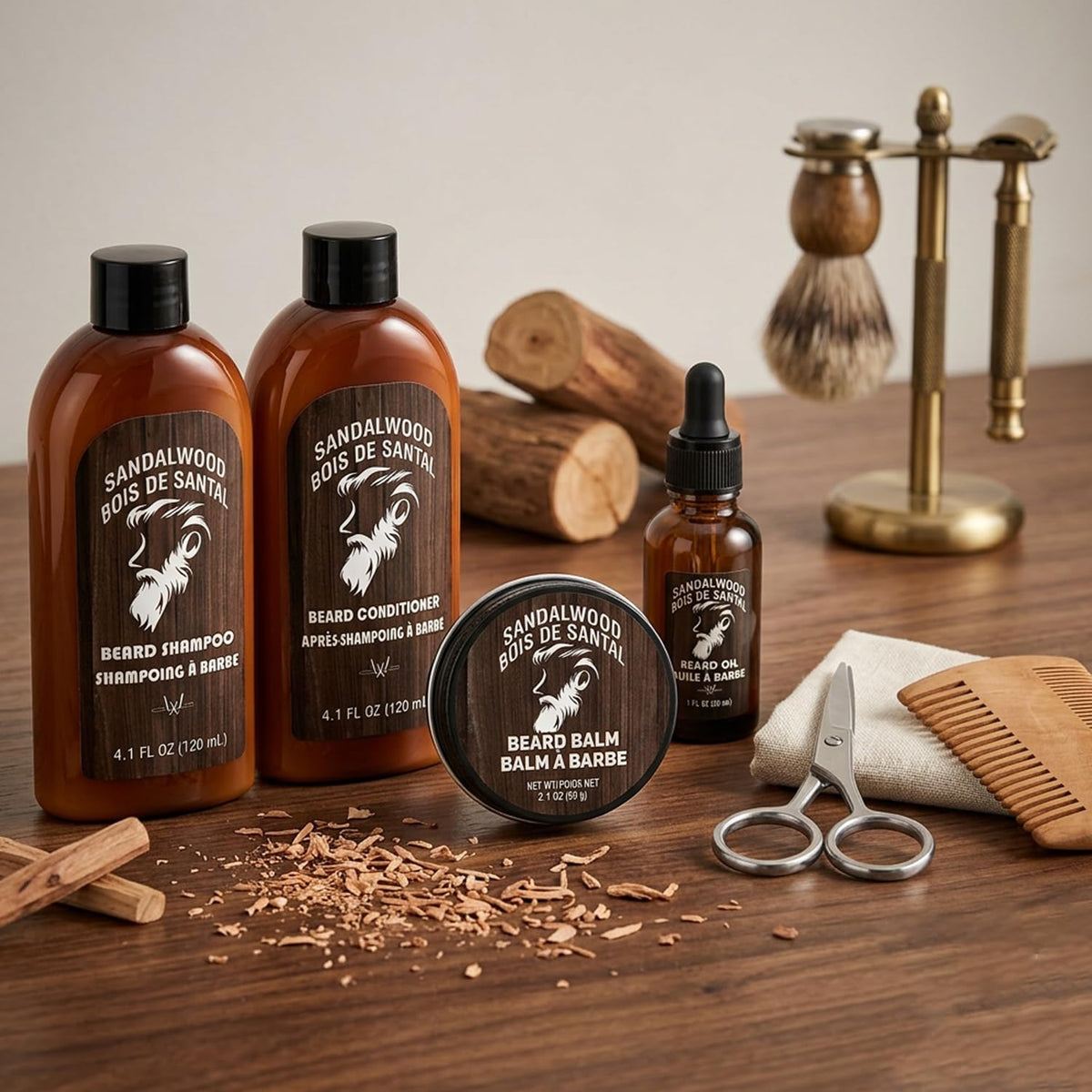 Rinse Robust Beard Care Kit for Men 6 PCS Sandalwood Scent - Rinse & Robust Official Imagery - 3