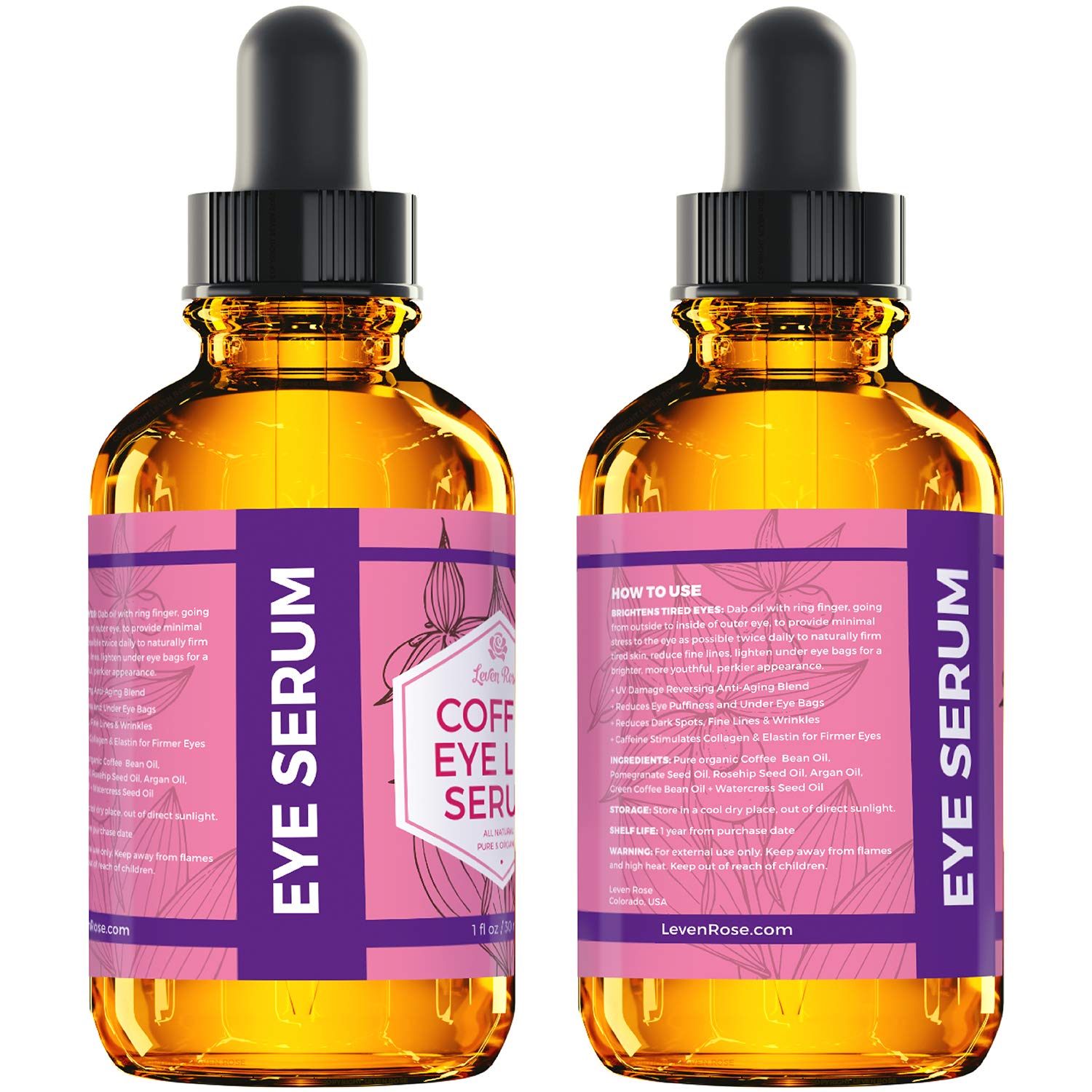 Leven Rose Coffee Oil Caffeine Serum for Eyes - Anti aging Organic Under Eye - Leven Rose Official Product View 7