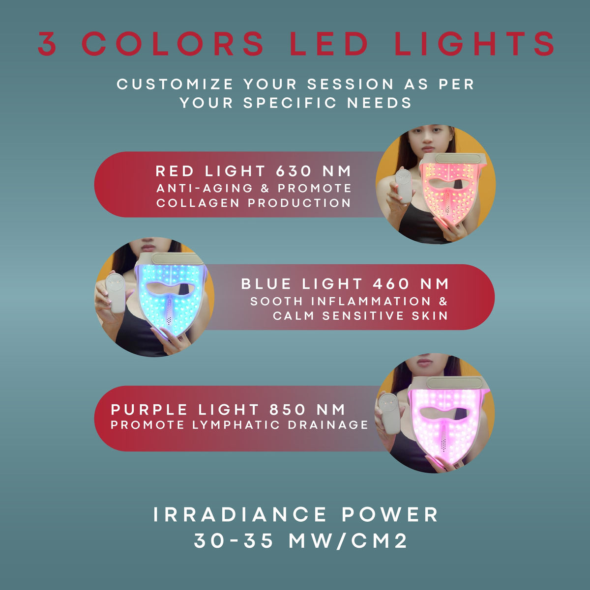Red Light Therapy Face Mask Wireless LED Red Blue Near - American Wellness Authority Official Imagery - 3