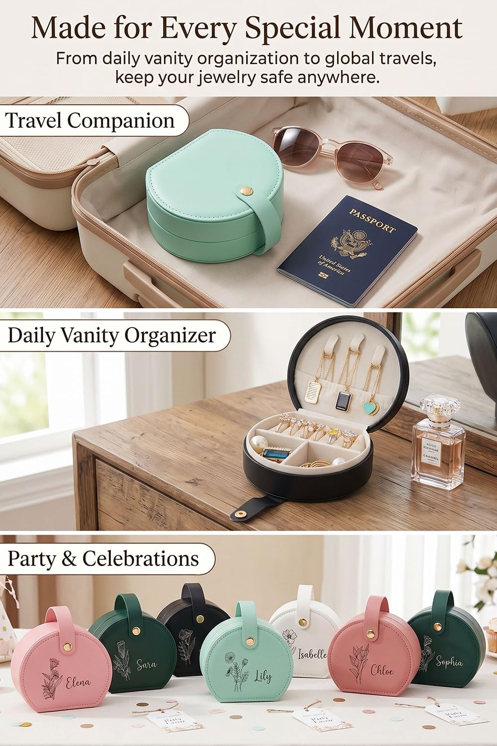 Travel Jewelry Box Multi Pack Small Round Faux Leather - RFCAW Official Imagery - 7