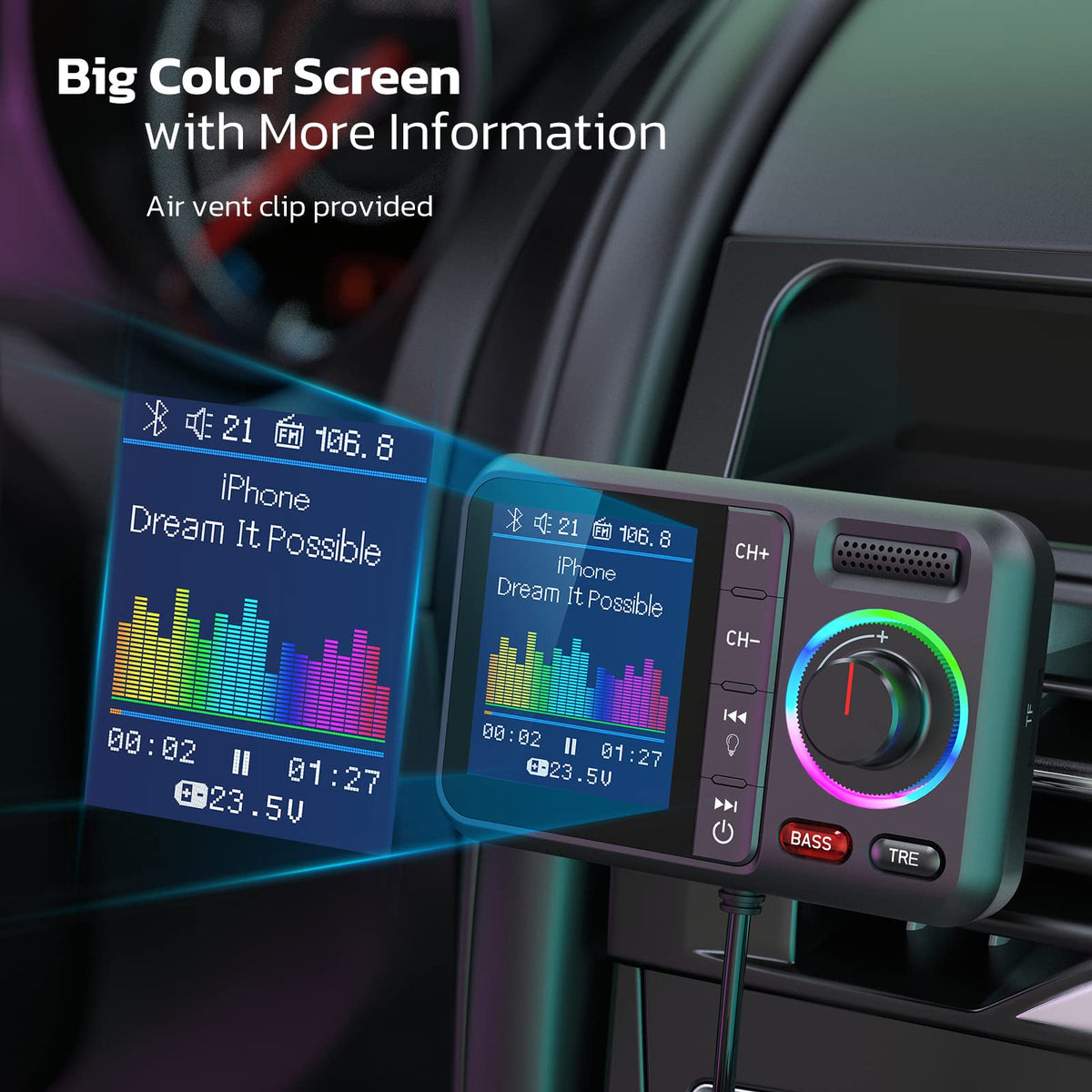 Nulaxy Bluetooth Car Adapter with Large Color Screen Air - Nulaxy Official Imagery - 3