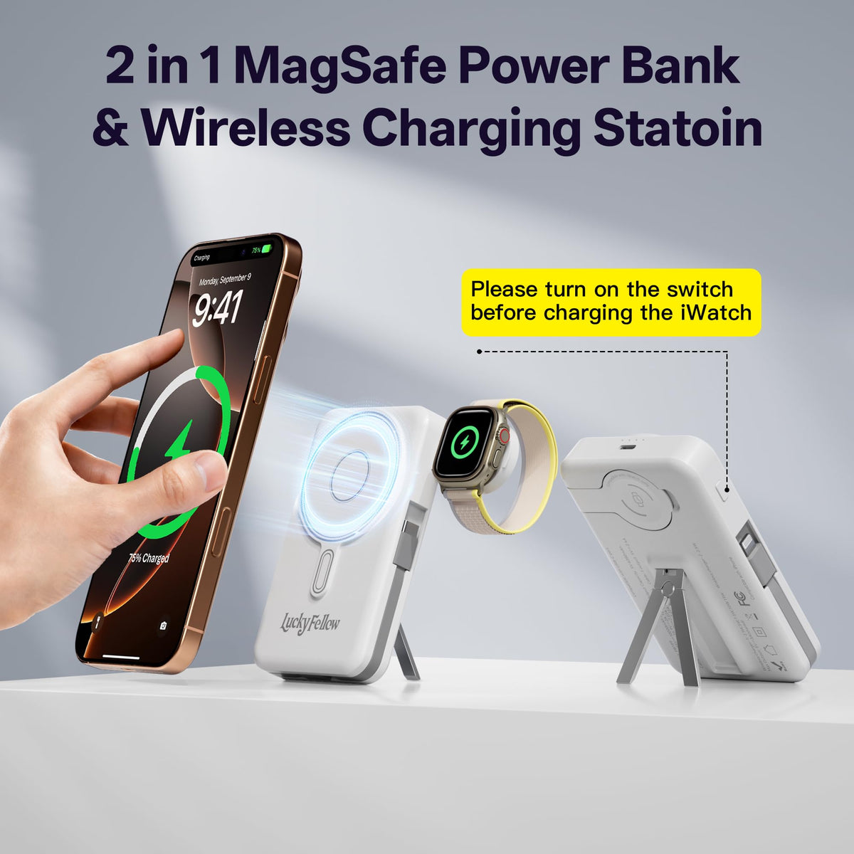 Magnetic Portable Charger Built in Cables 10000mAh Fast - LUCKYFELLOW Official Imagery - 3