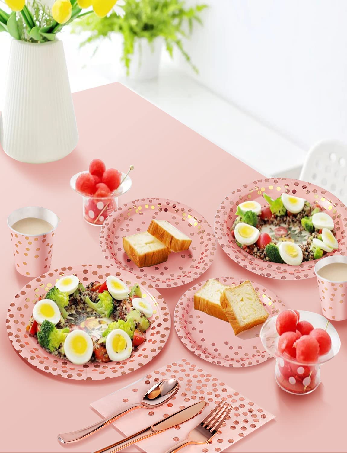 Nkaiso 141Pcs Pink Rose Gold Paper Plates and Napkins Party - Nkaiso Official Imagery - 3