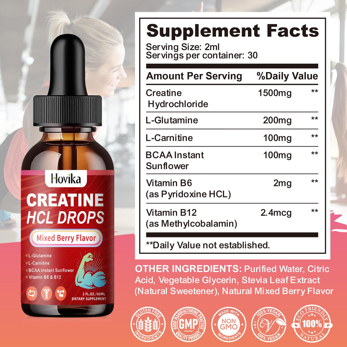 Creatine HCL Liquid Drops for Men Women Creatine - Hovika Official Imagery - 8
