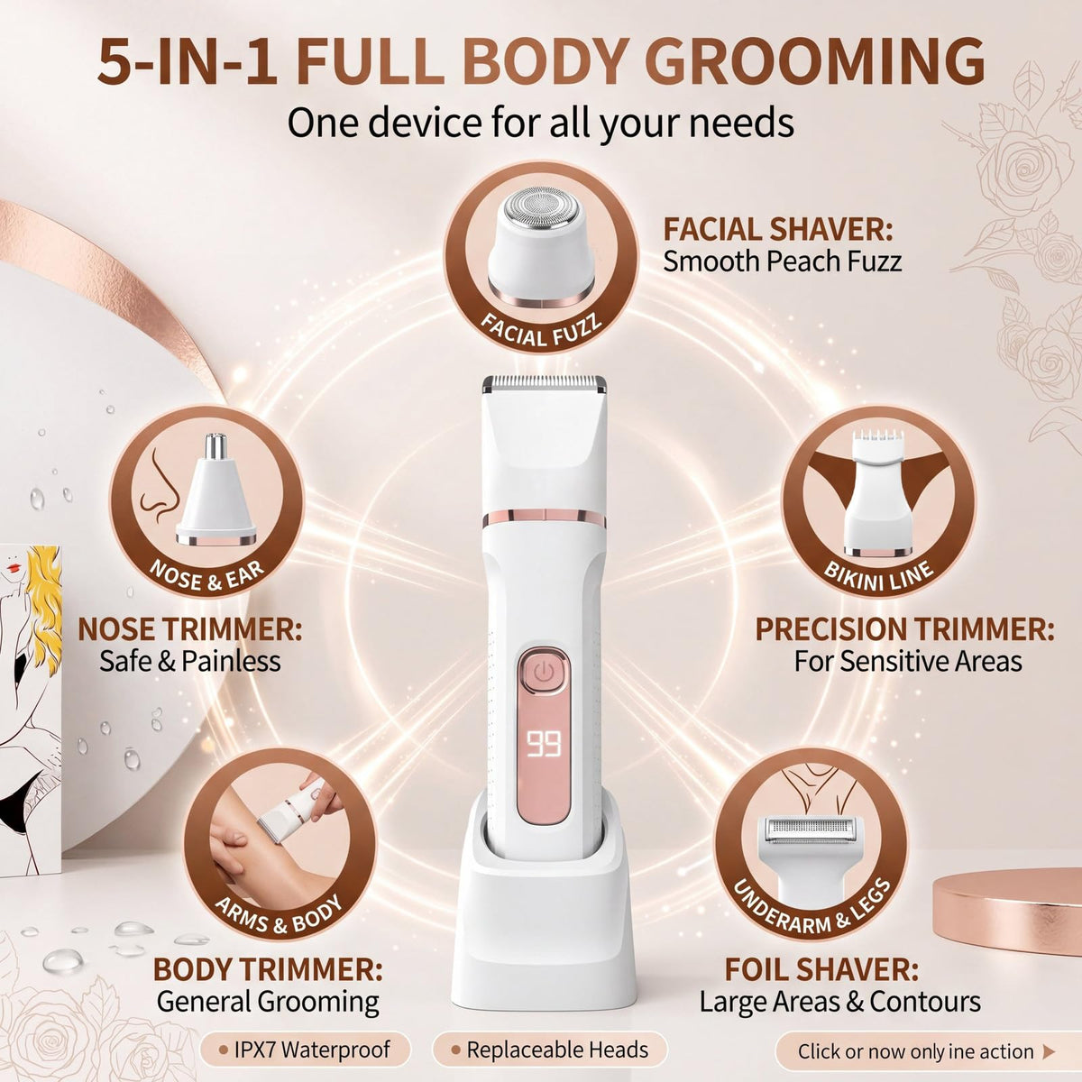 Bikini Trimmer for Women Electric Shaver for Women IPX7 - KINGTEE Official Imagery - 4