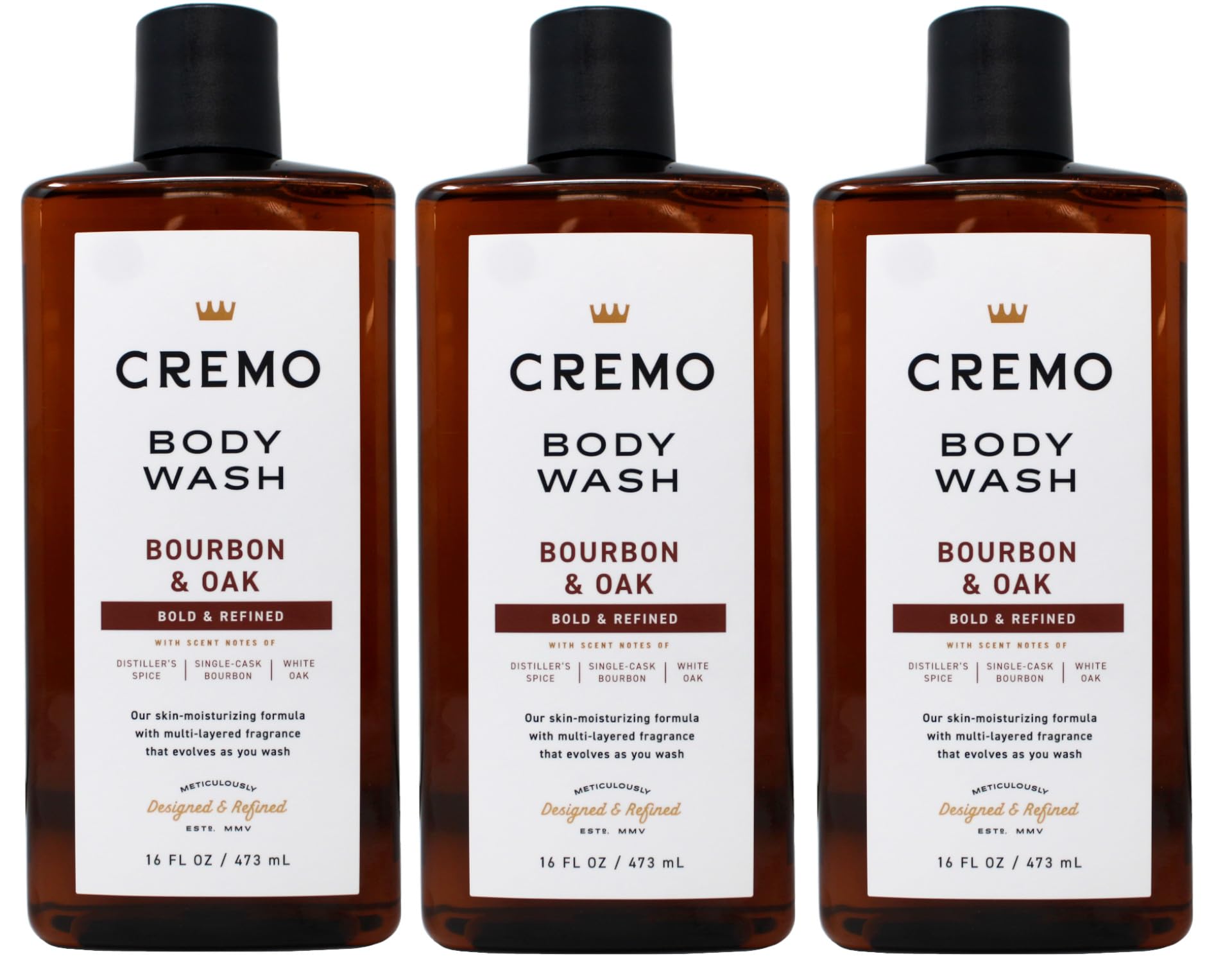 Cremo Body Wash, Bourbon & Oak, 16 Ounce (Pack of 3)