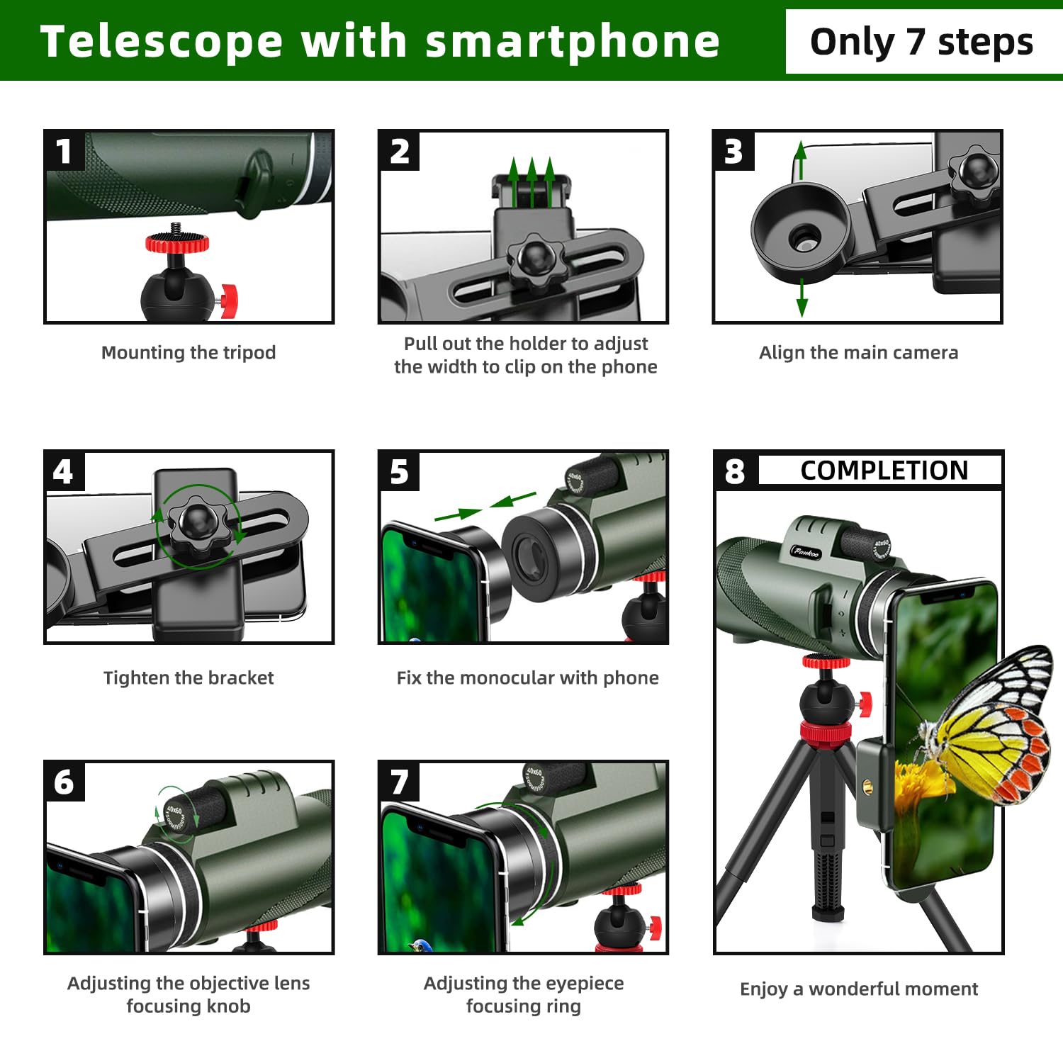 Pankoo 40X60 Monocular Telescope with Smartphone Holder& Tripod, by Pankoo - Angle View 7