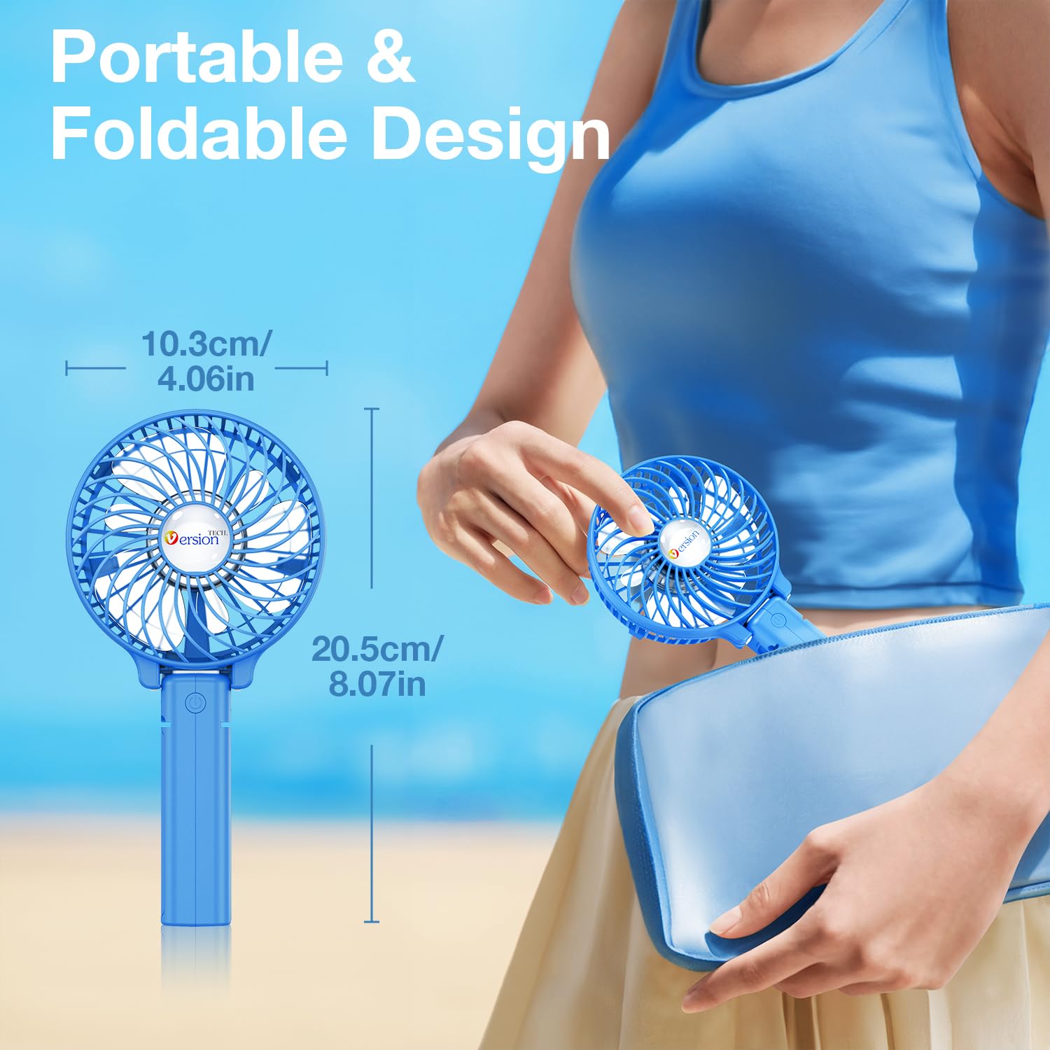 VersionTECH. Portable Handheld Fan, Powerful+Durable+180° Foldabl by VersionTECH. - Angle View 2