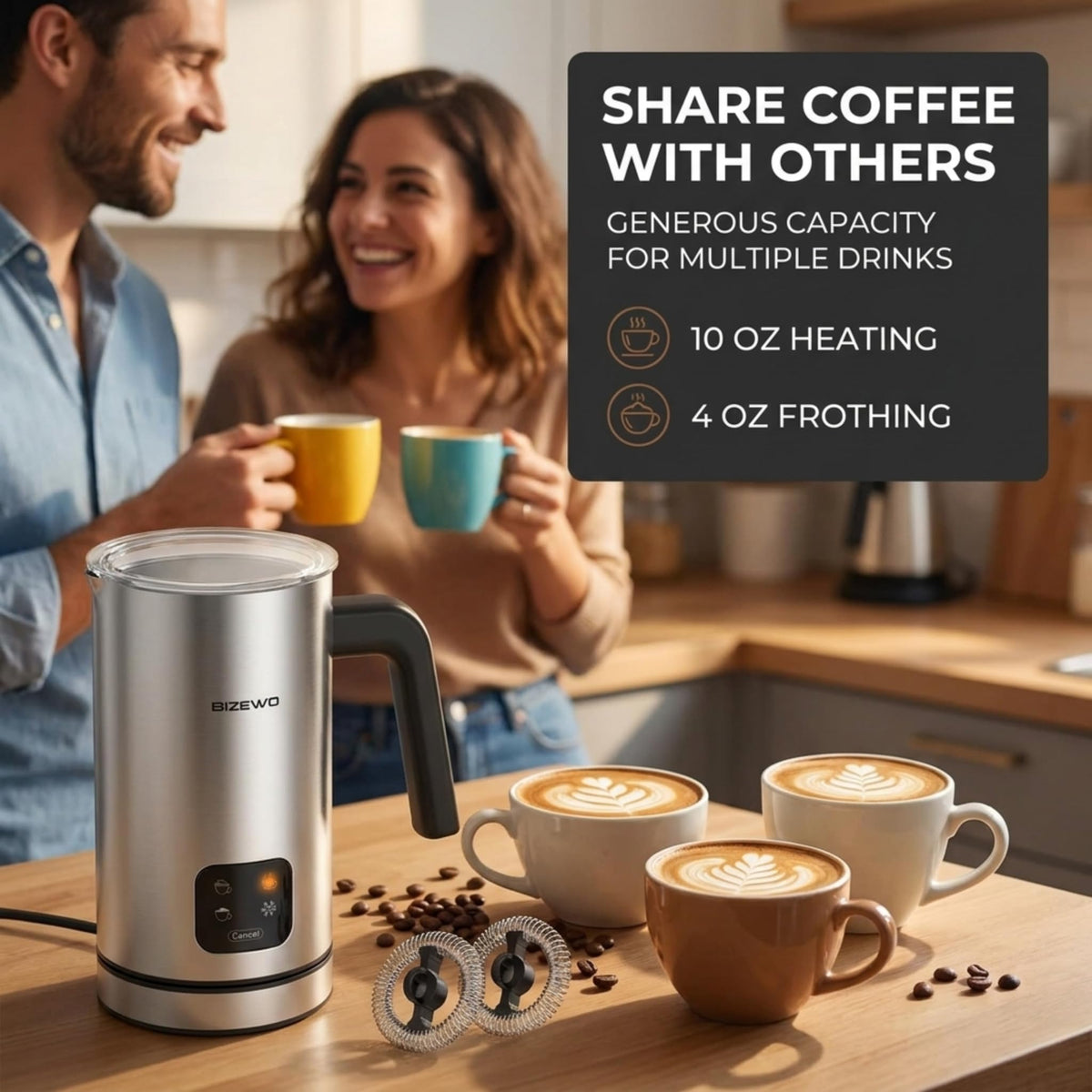 Milk Frother Electric 4 IN 1 Warm and Cold Milk Steamer for - BIZEWO Official Imagery - 7