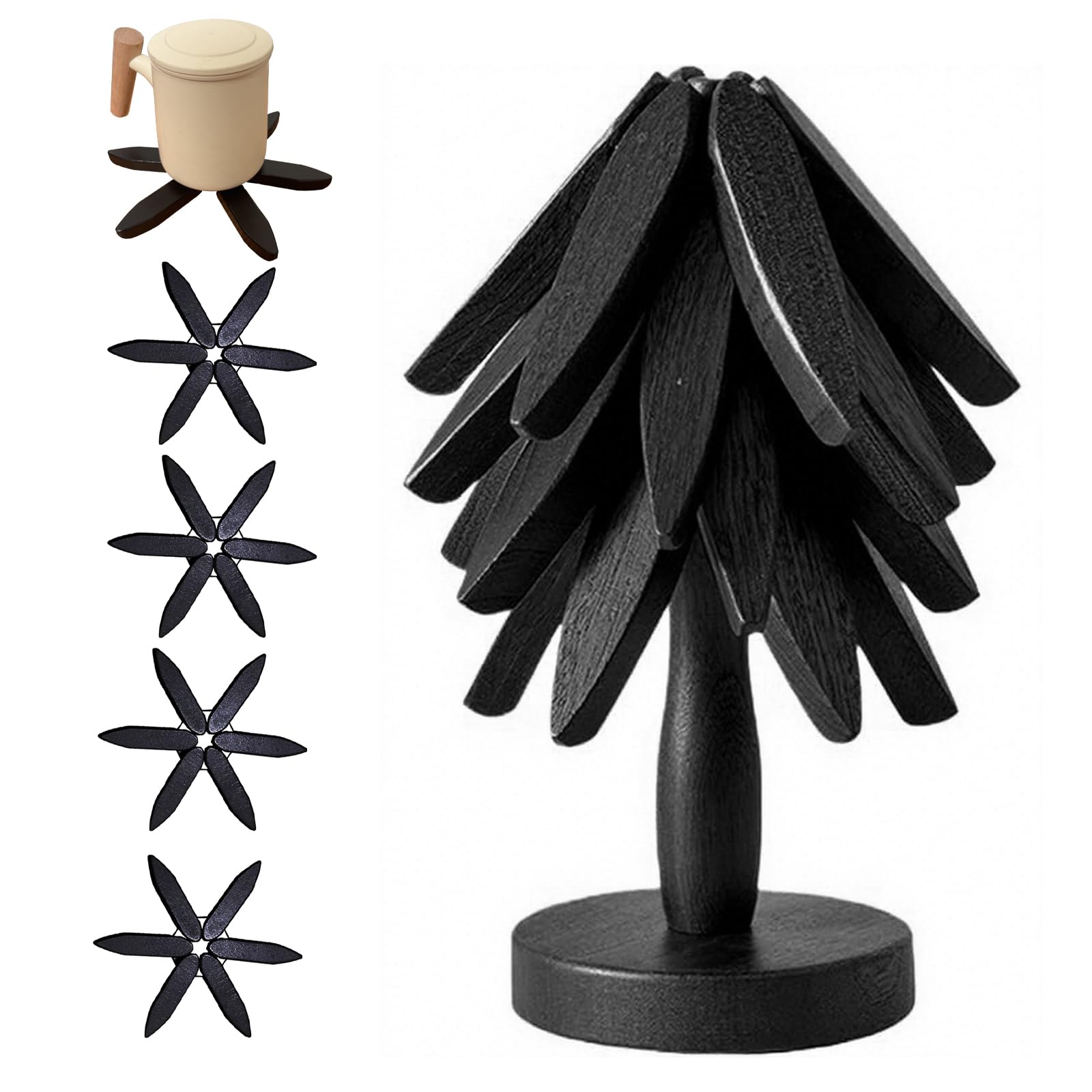 OFCTE Wooden Trivets for Hot Dishes, Tree Shape Trivet Set, 4 Walnut W - View 10