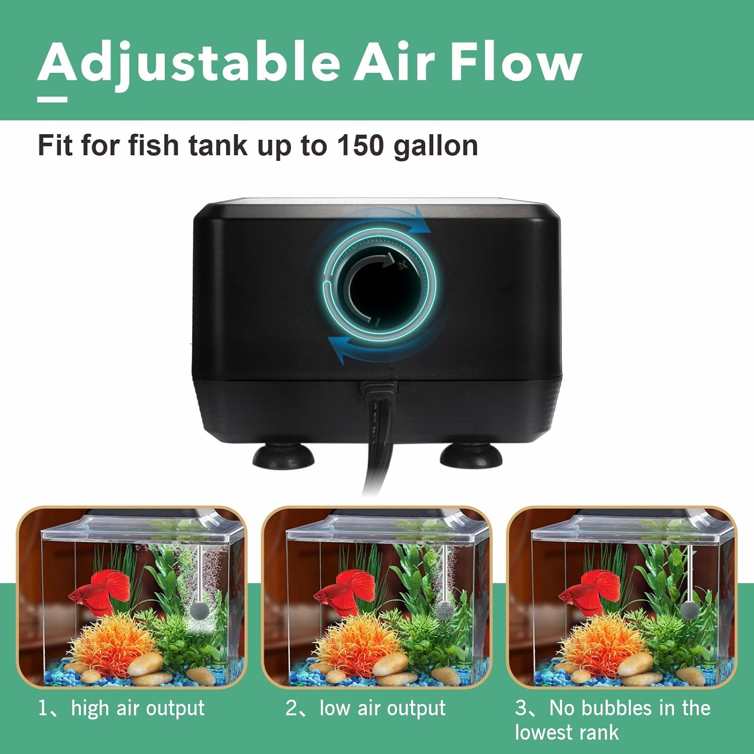 hygger 5W ultra-quiet aquarium air pump with dual outlets, adjustable oxygen aerator for freshwater or saltwater tanks