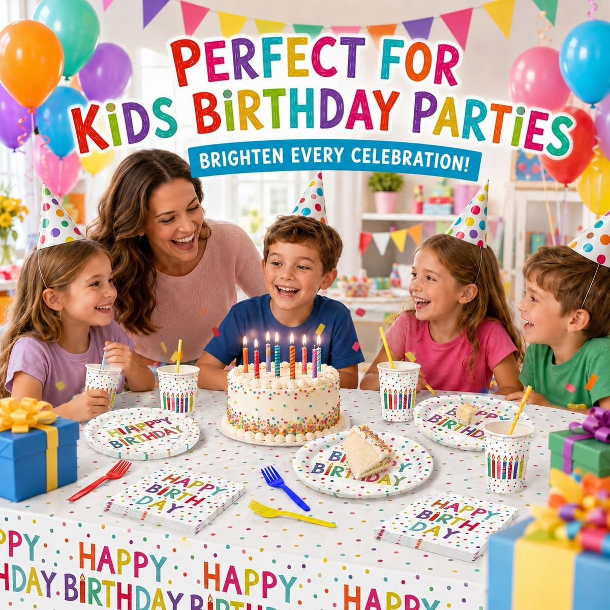 Colorful Polka Dot Party Decorations Disposable Happy - RVXHUA Official Imagery - 3