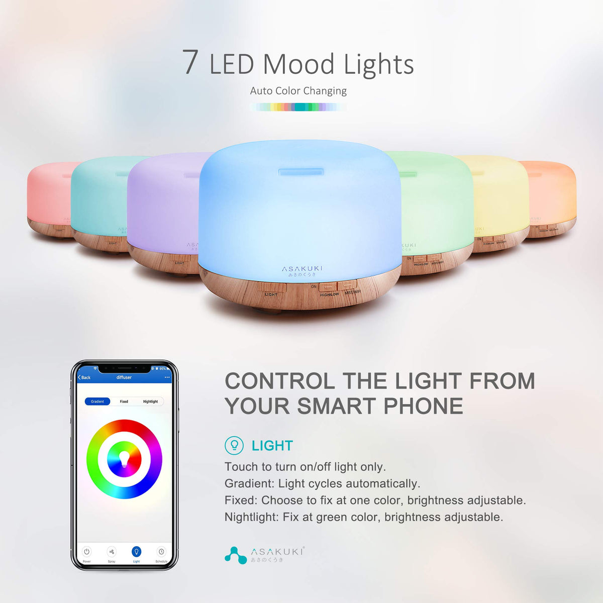 ASAKUKI Smart Wi Fi Essential Oil Diffuser 500ml App Control - ASAKUKI Official Imagery - 4