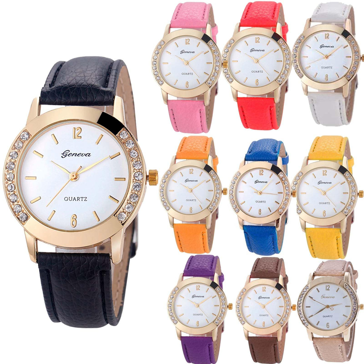 10 Pack Wholesale Women Watches Leather Rhinestone Inlaid - yunanwa Official Imagery - 1