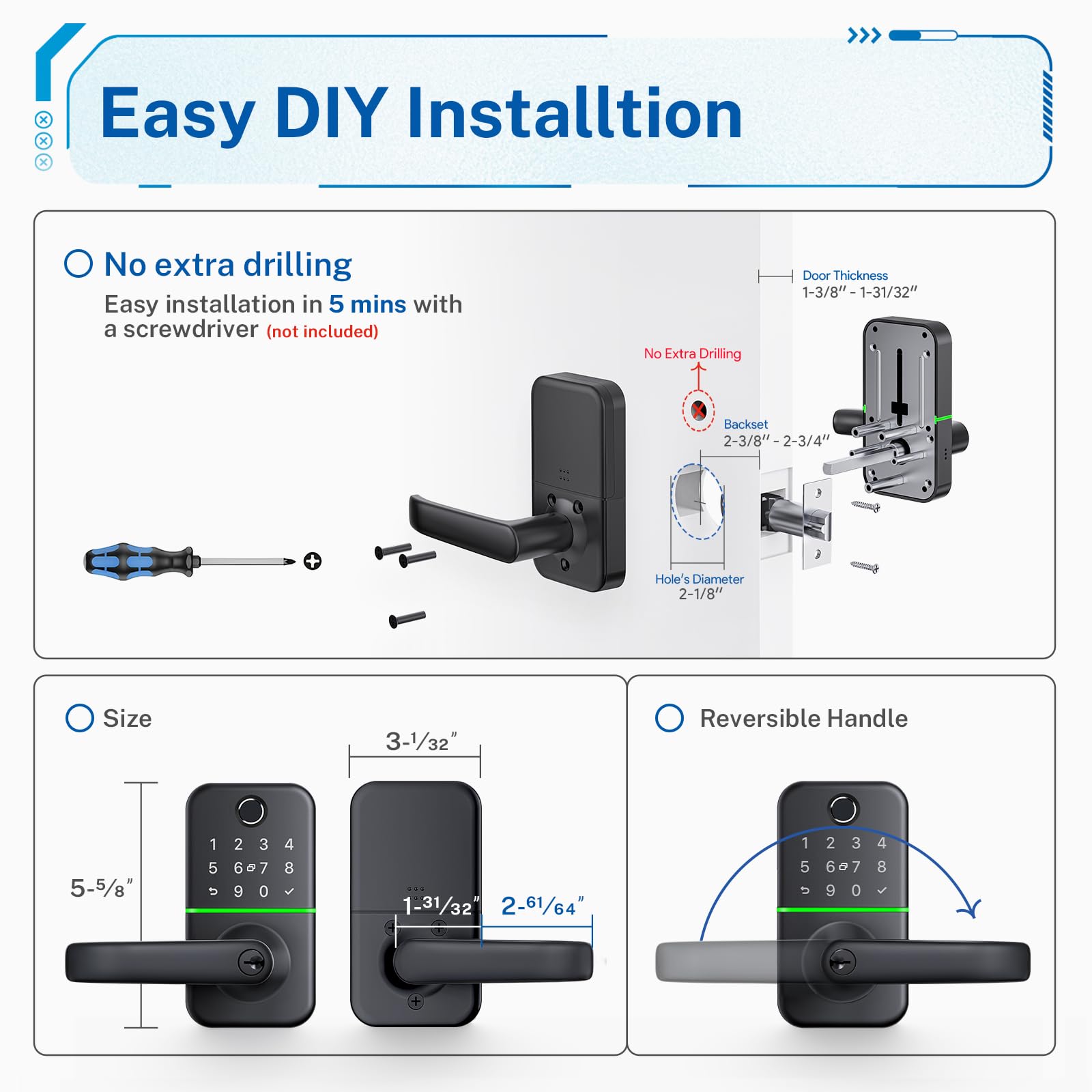 Keypad Smart Door Lock with Handle: Kucacci Keyless Entry Fingerp - KUCACCI Official Product View 6