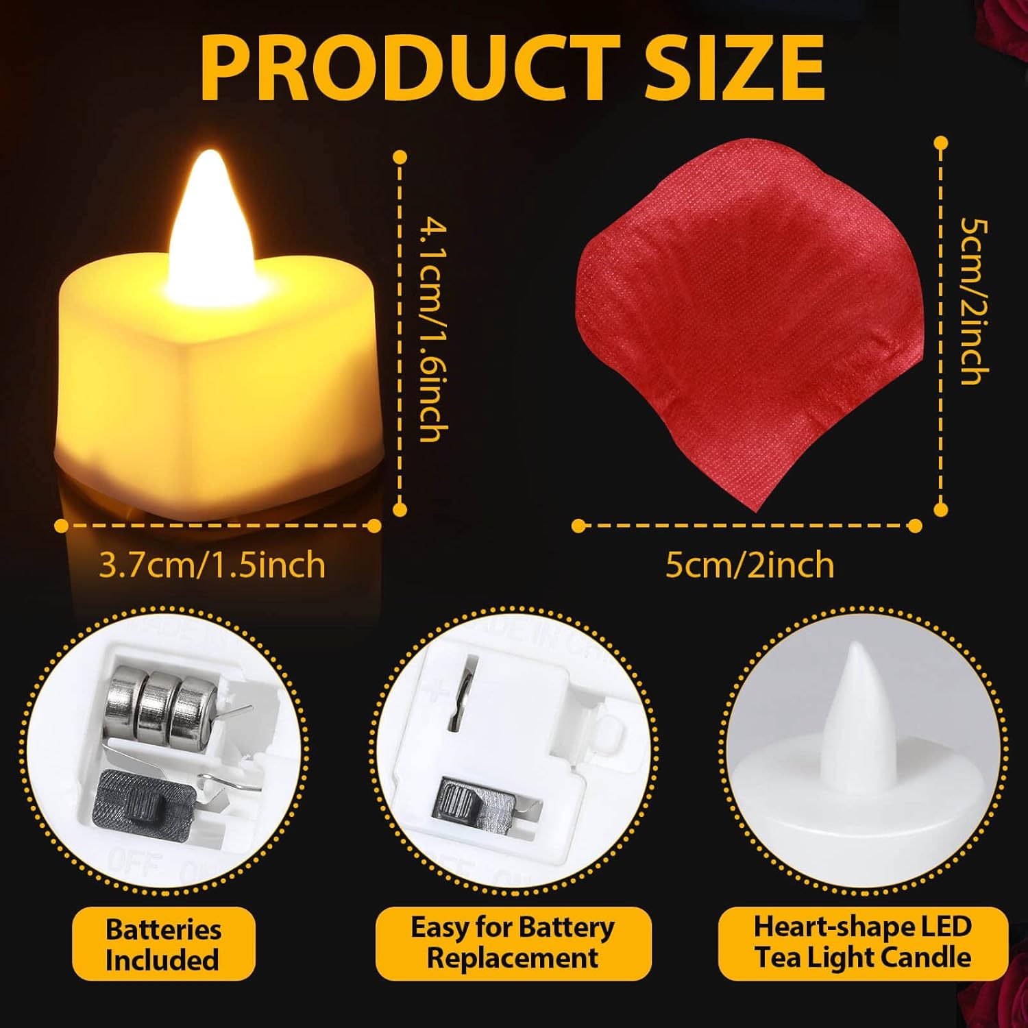 Caffox 3000-pack rose petals with 36 LED tea light candles, decorative floral and candle set for romantic occasions or events.
