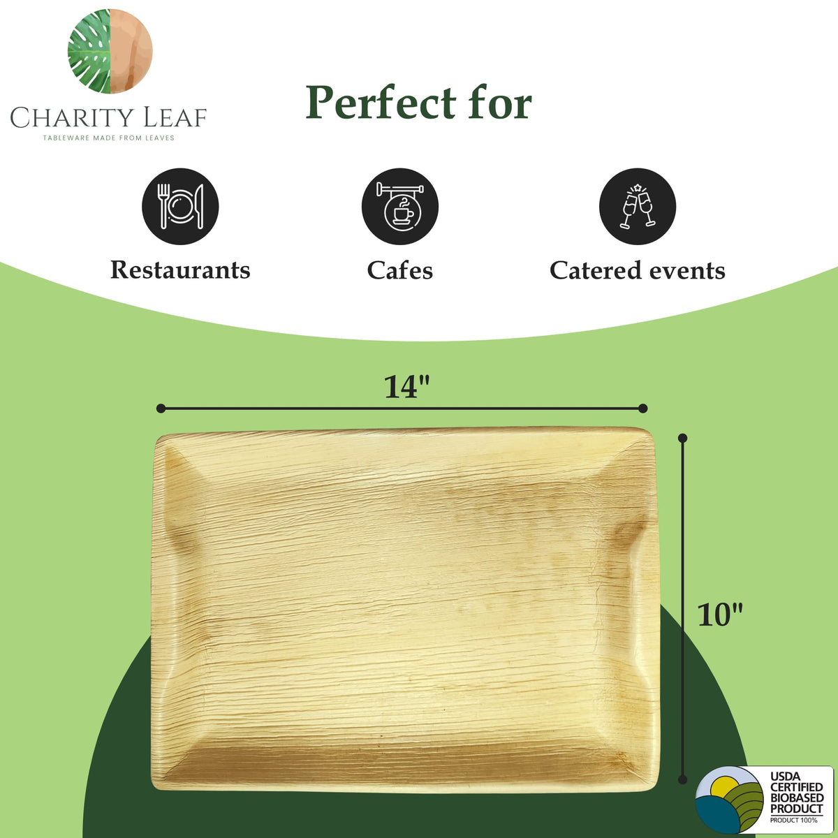 Disposable Bamboo 14 x 10 Trays Bamboo Serving Platters - Charity Leaf Official Imagery - 4