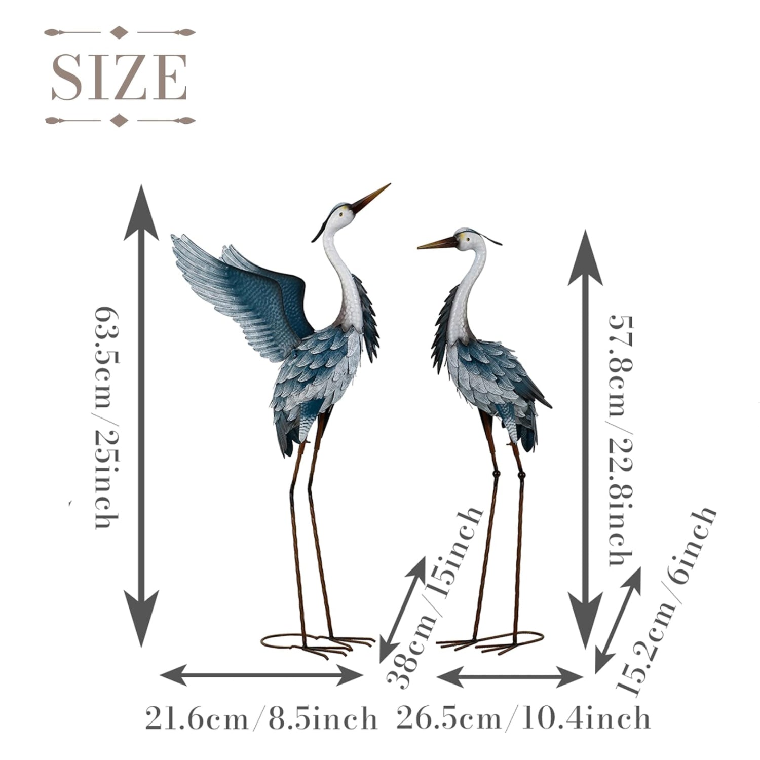 Set of 2 TERESA'S COLLECTIONS heron garden decor statues with elegant bird design for outdoor garden decoration