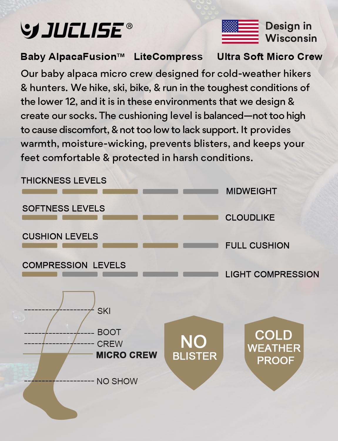 Juclise Baby Alpaca Wool Midweight Micro Crew Socks for Men - Juclise Official Imagery - 7