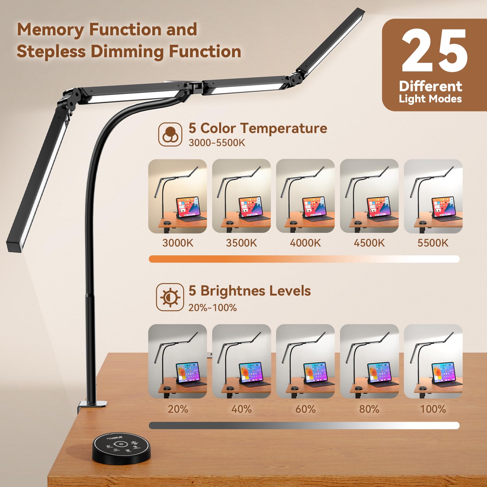 Pzloz Led Desk Lamps for Home Office - Eye Caring Architect Lamp with Clamp, Dou - Pzloz Official Product View 6