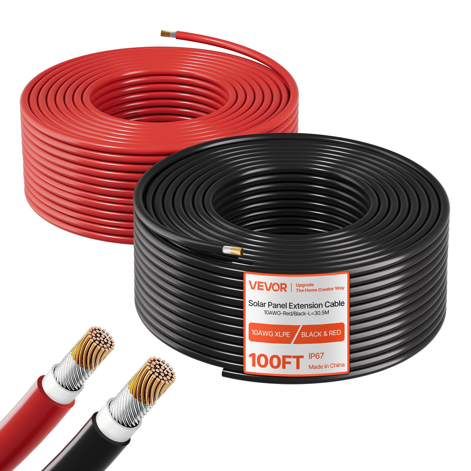 VEVOR Solar Panel Wire, 100 ft Black + 100 ft Red Kit, 10 AWG   S - VEVOR Official Product View 1
